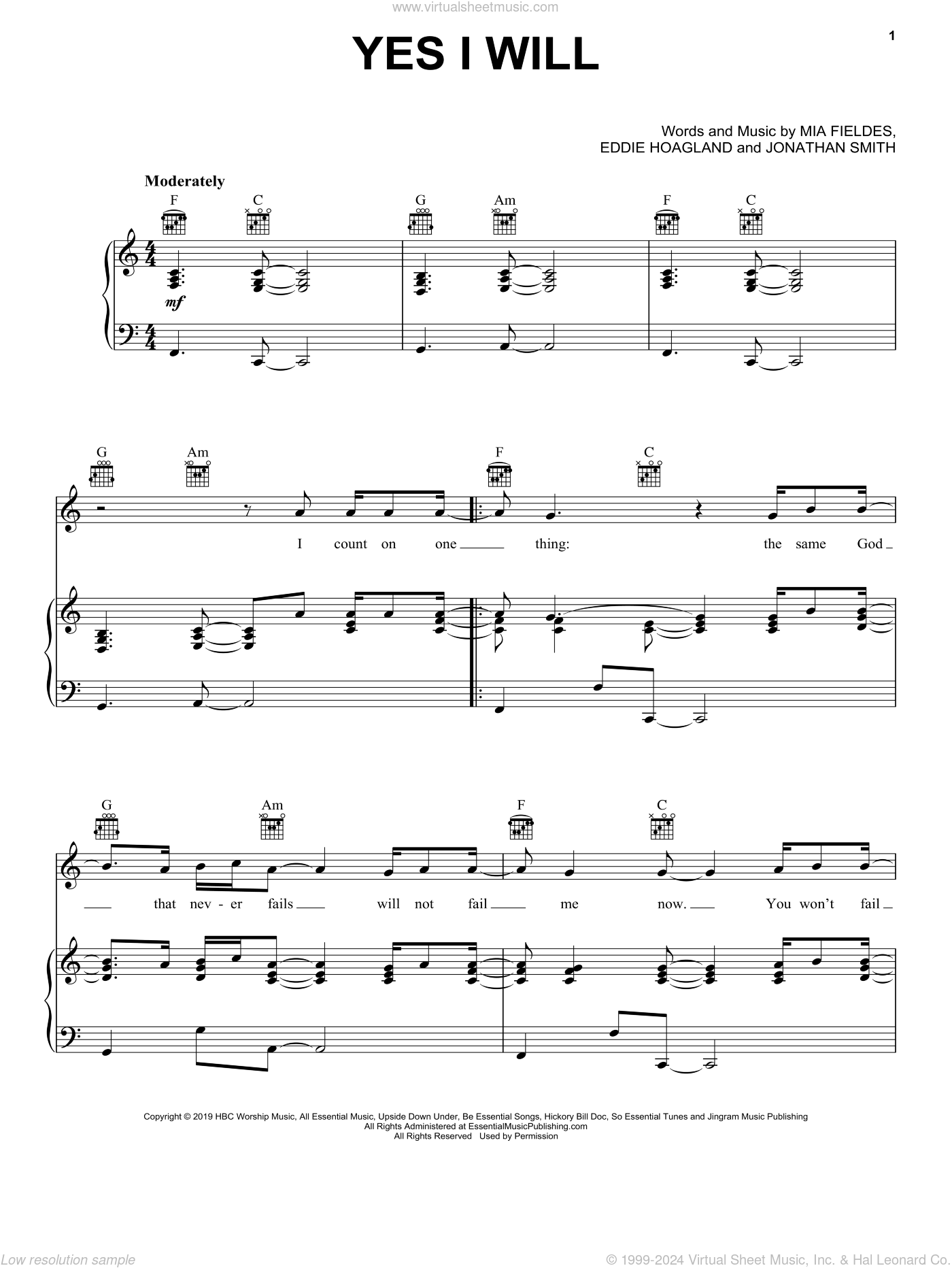 Vertical Worship: Yes I Will sheet music for voice, piano or guitar