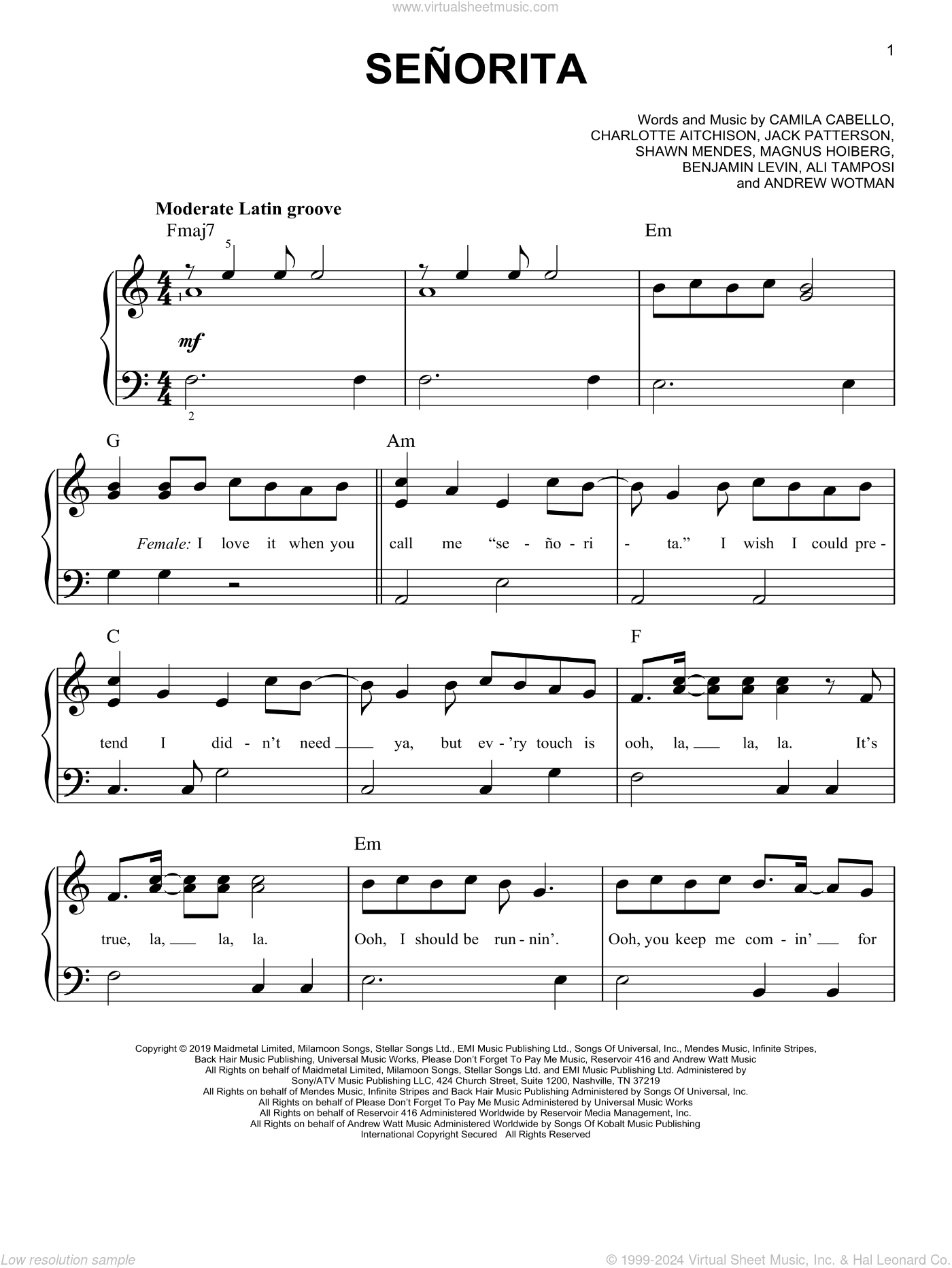 Shawn Mendes And Camila Cabello Senorita Sheet Music For Piano Solo 5884