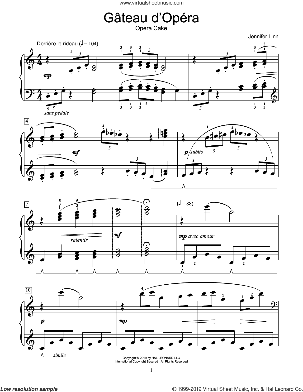 Linn Gateau D Opera Sheet Music For Piano Solo Elementary