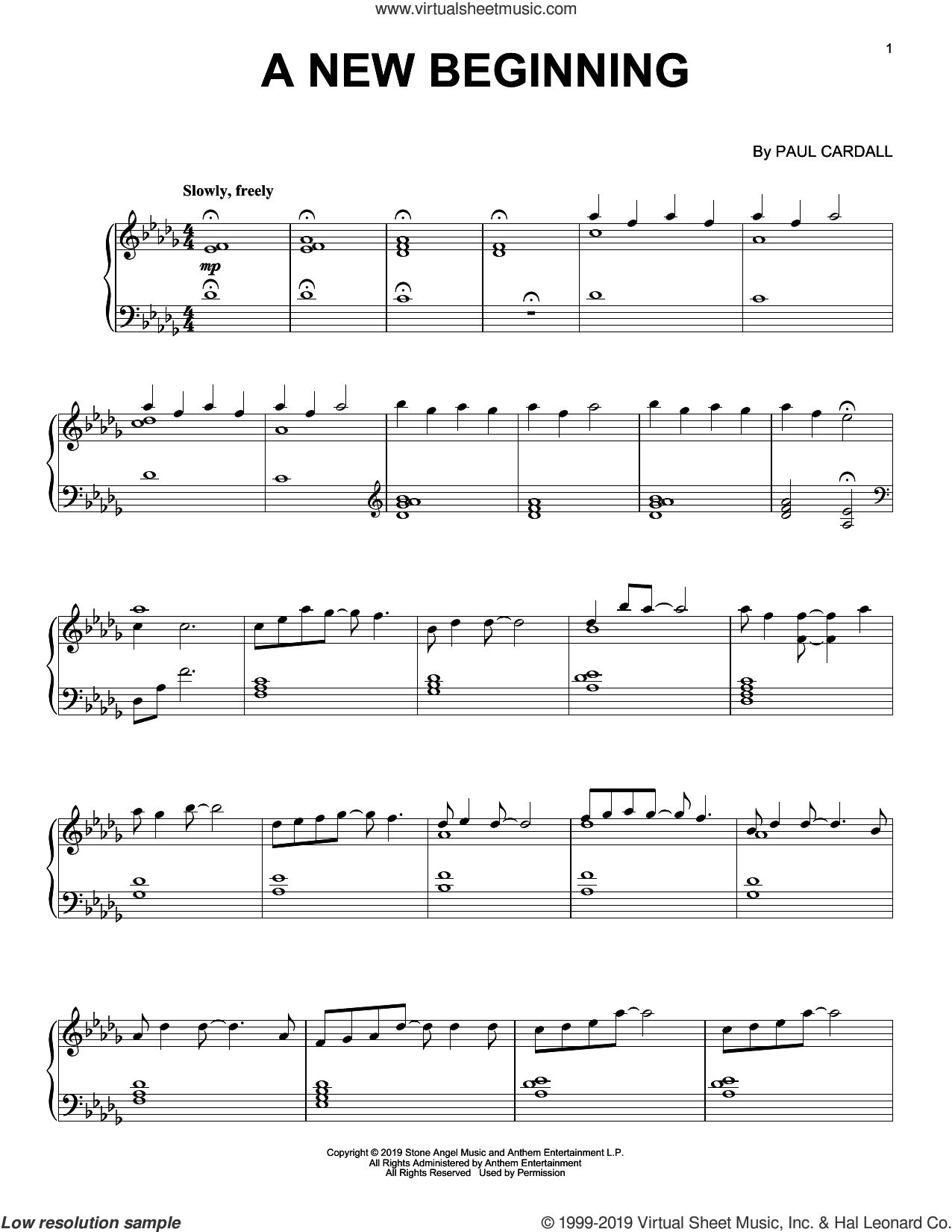 Paul Cardall A New Beginning sheet music for piano solo (PDF)