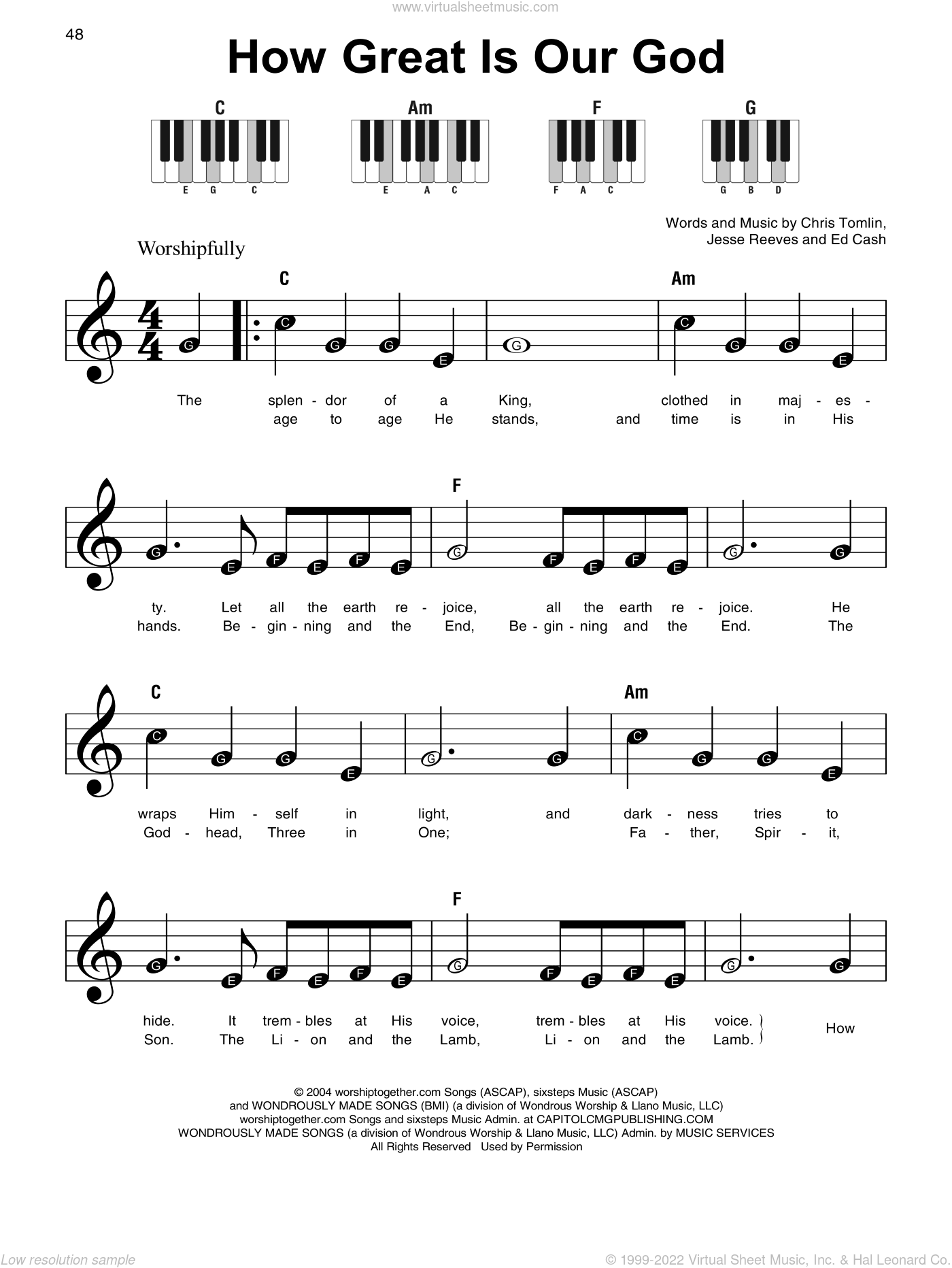 Tomlin - How Great Is Our God, (beginner) sheet music for piano solo