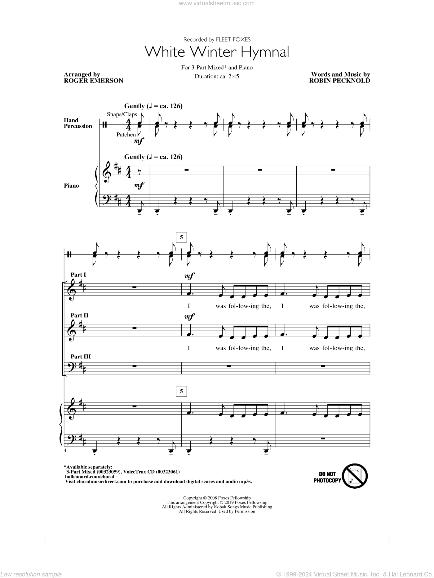 White Winter Hymnal (arr. Roger Emerson) sheet music for choir (3-Part ...