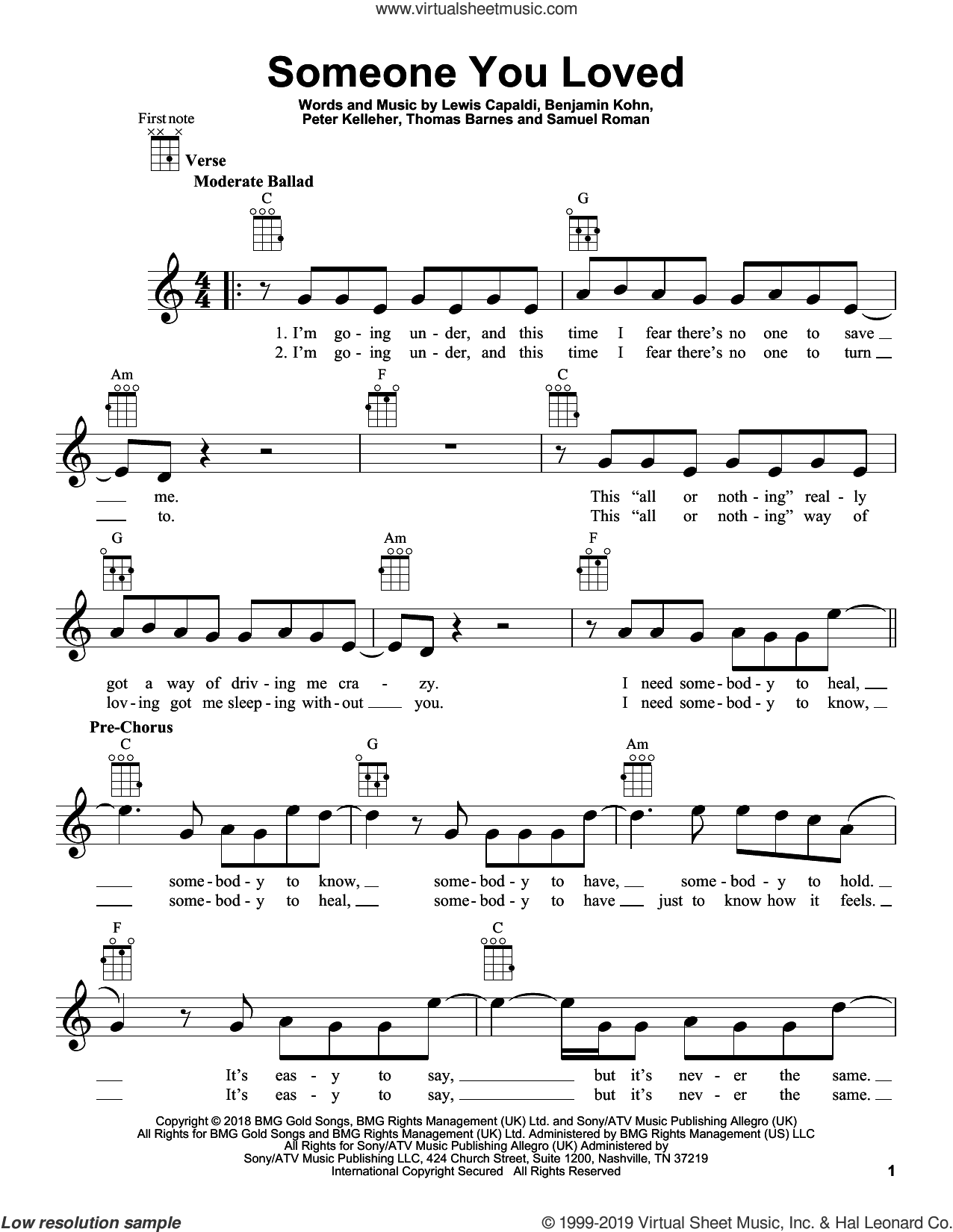 Sammenligne naturpark Salme Someone You Loved sheet music for ukulele (PDF-interactive)