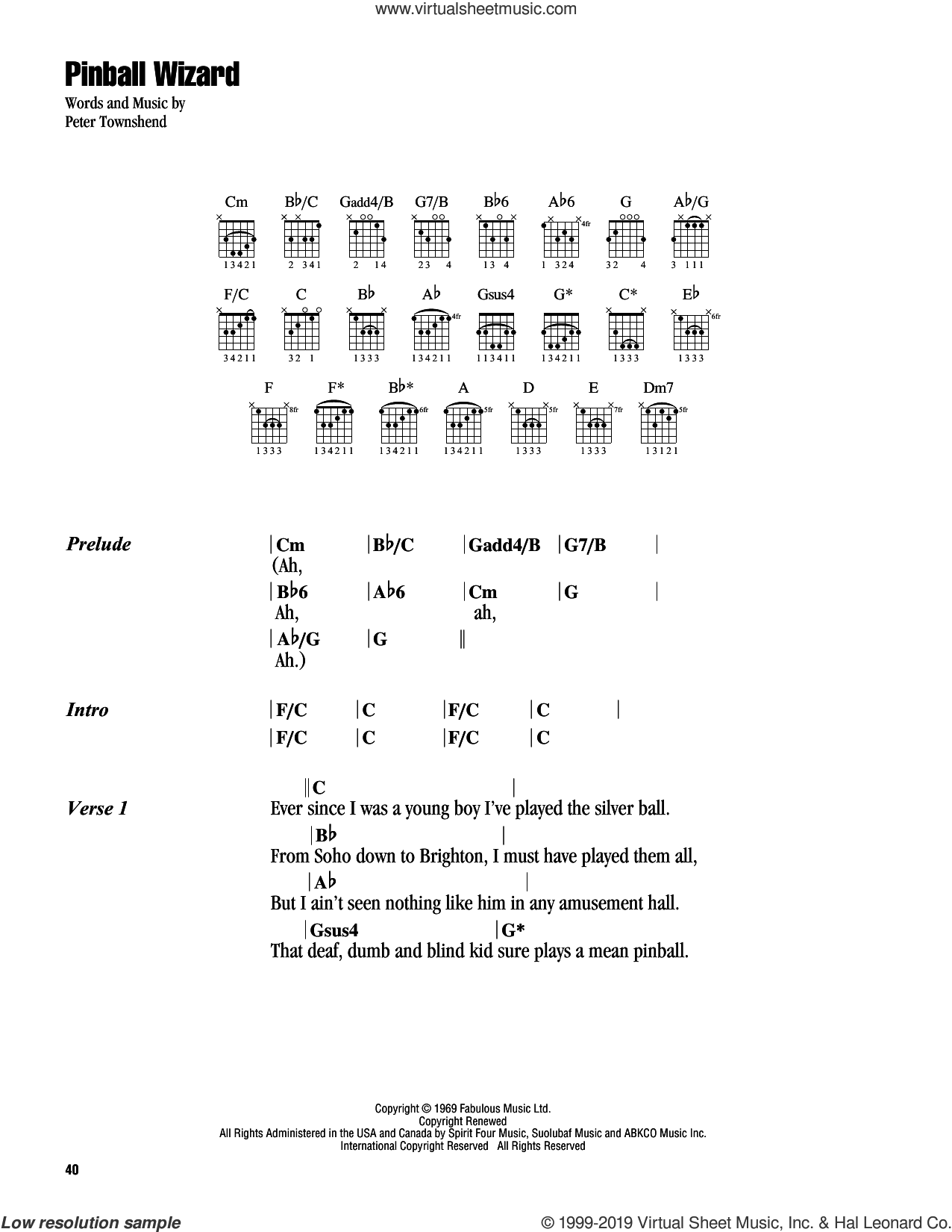 The Who 'Pinball Wizard' Sheet Music, Chords & Lyrics