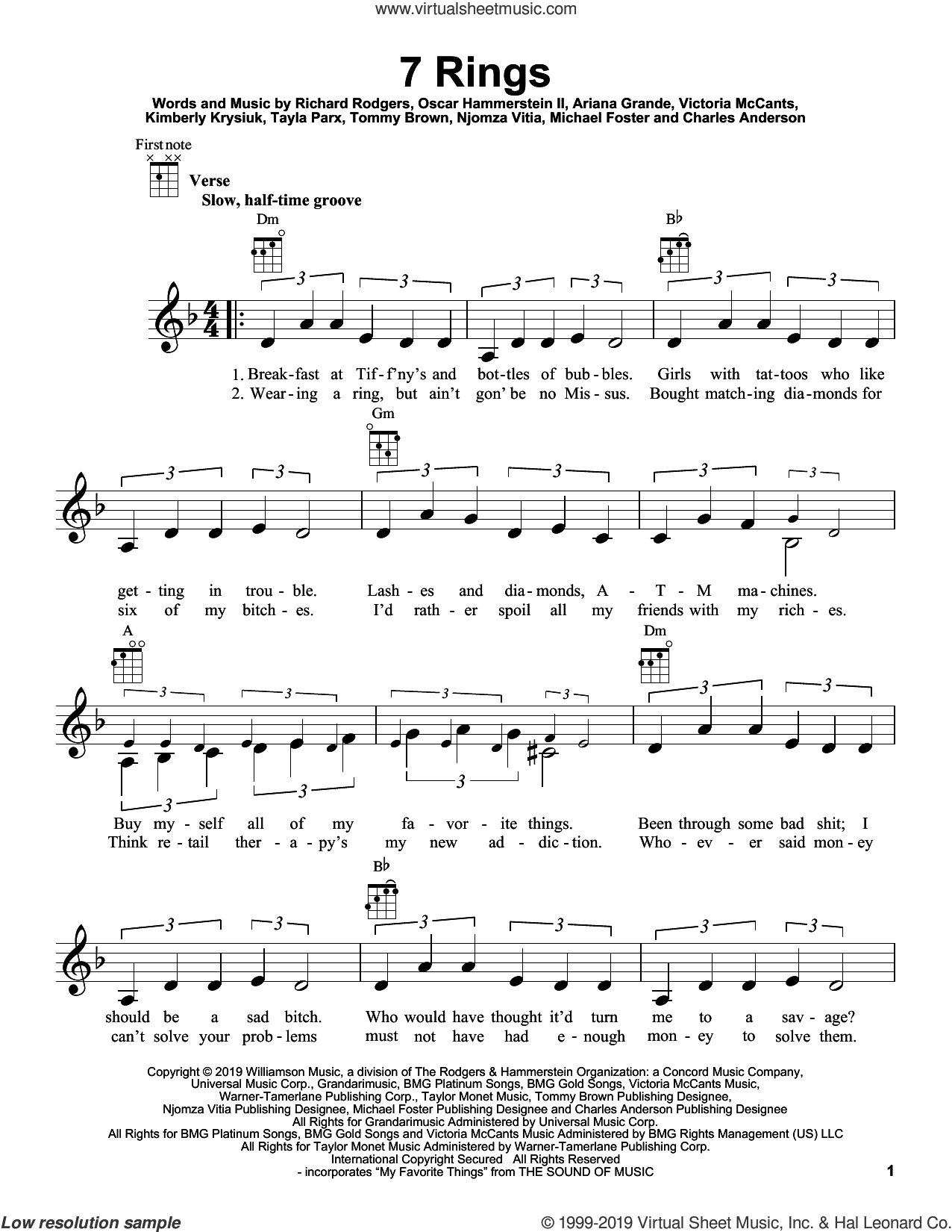 7 Rings sheet music for ukulele (PDF-interactive)