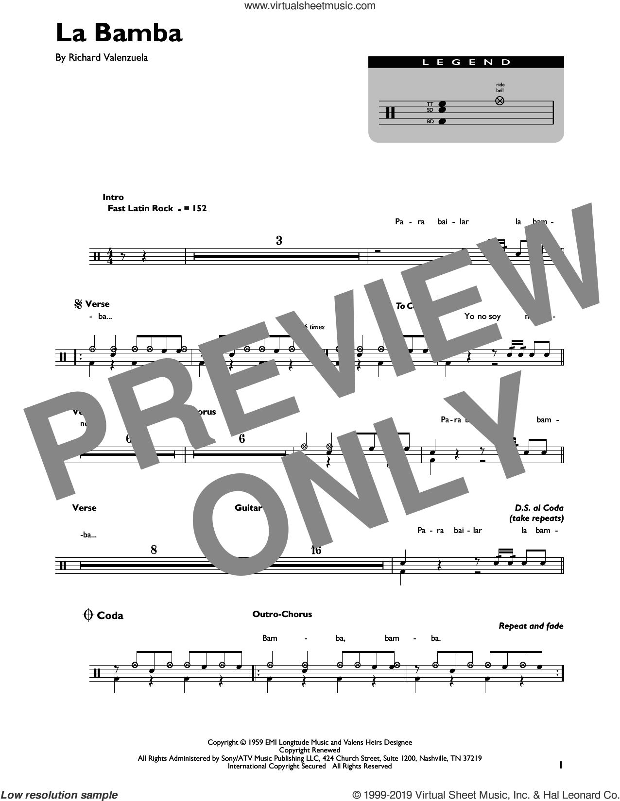 La Bamba sheet music for drums (percussions) (PDF)