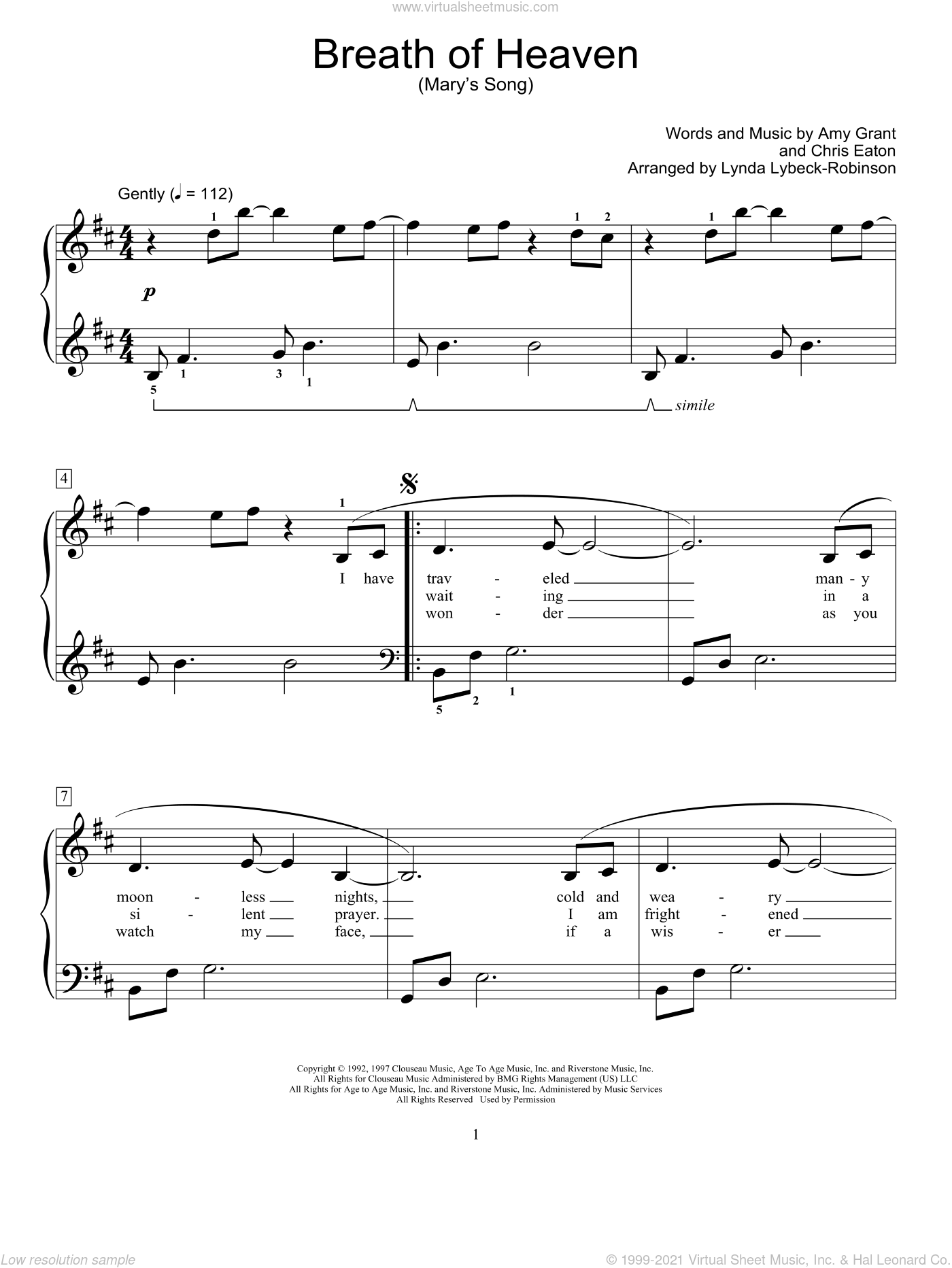 Breath Of Heaven (Mary's Song) (arr. Lynda LybeckRobinson) sheet music