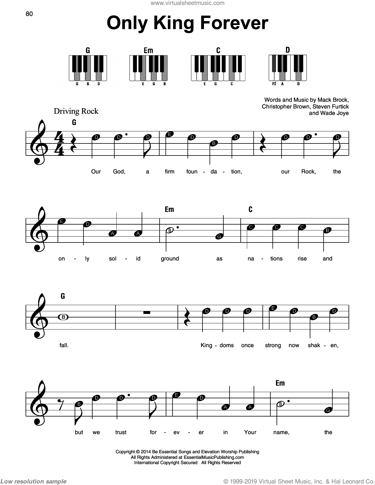 Only King Forever, (beginner) sheet music for piano solo (PDF)