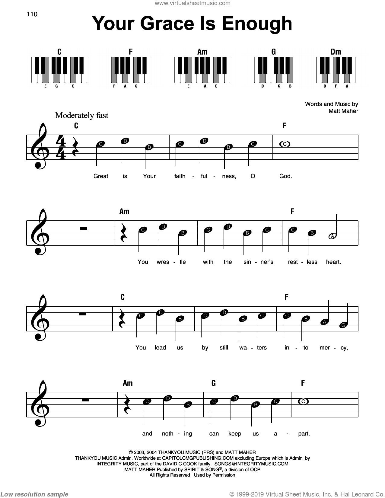 Your Grace Is Enough sheet music for piano solo (PDF)