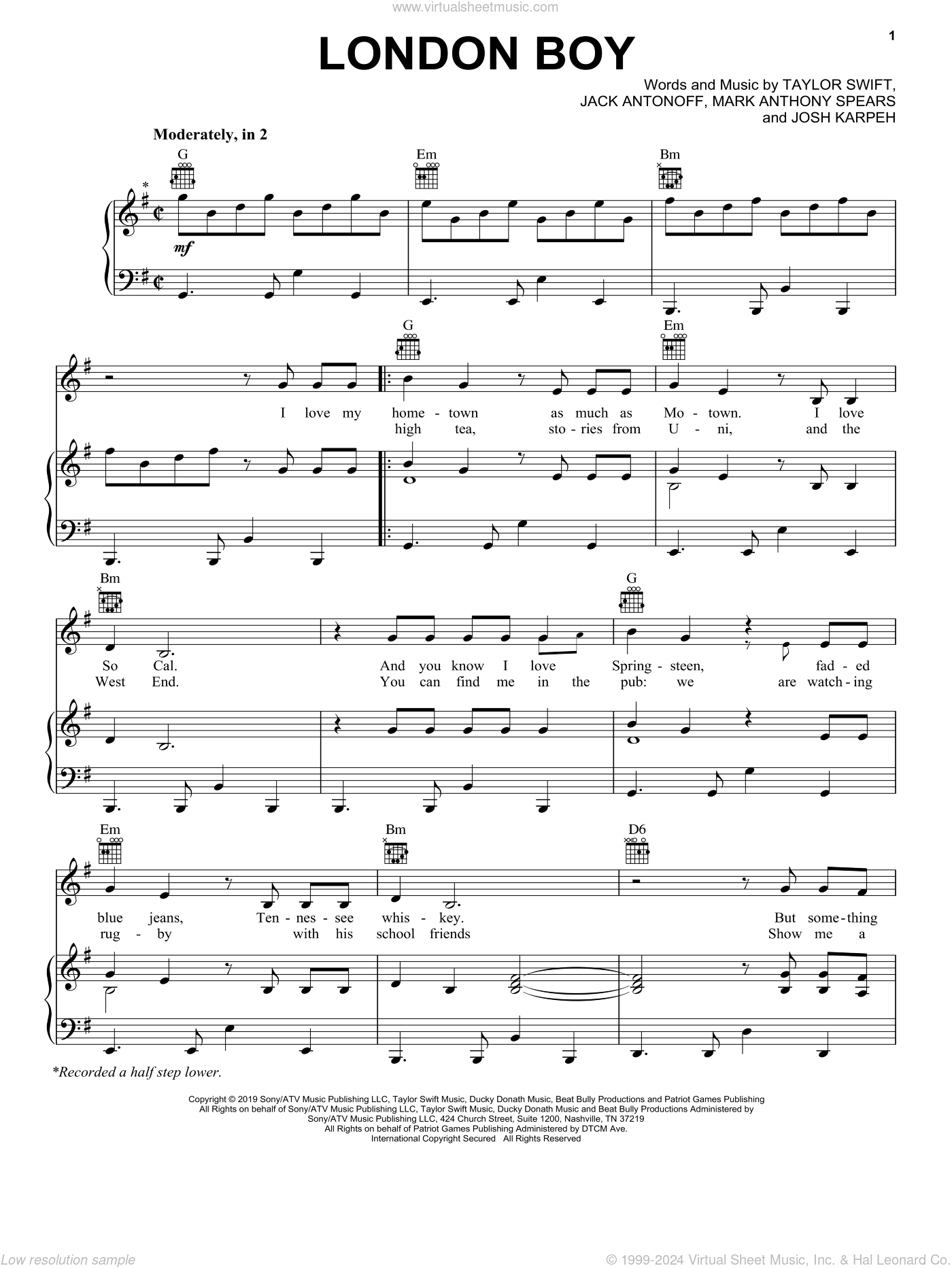 London Boy sheet music for voice, piano or guitar (PDF)