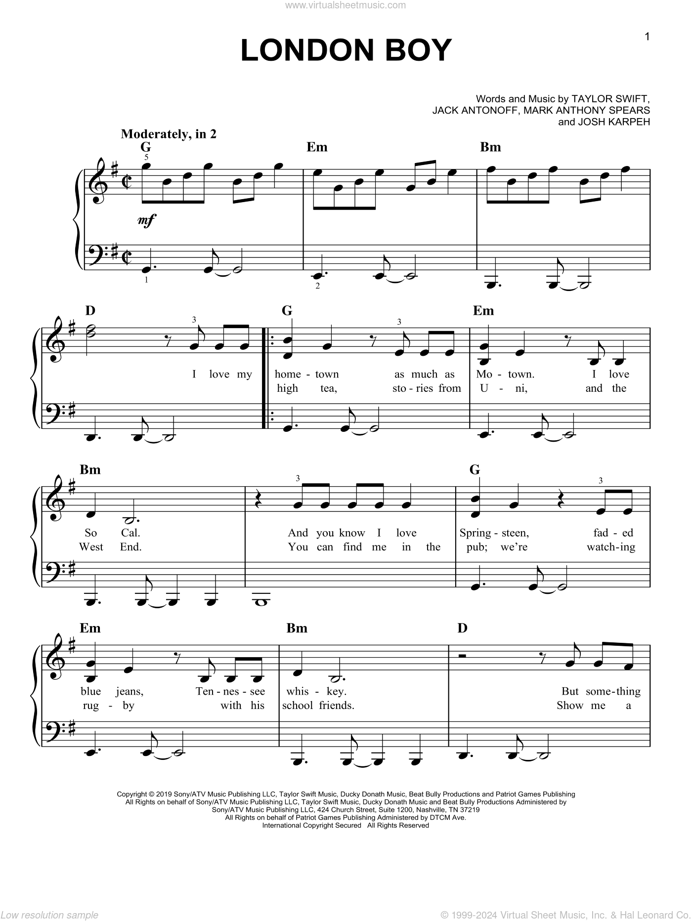 London Boy sheet music for piano solo (PDFinteractive)
