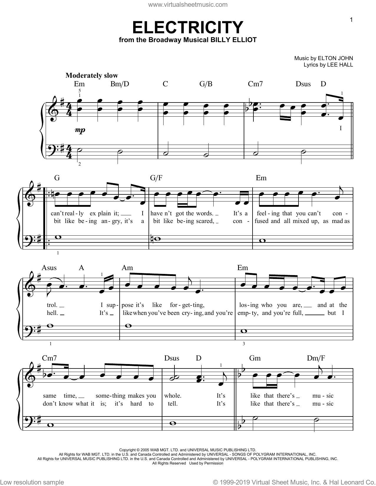 Electricity (from the musical Billy Elliot) sheet music (beginner) for ...