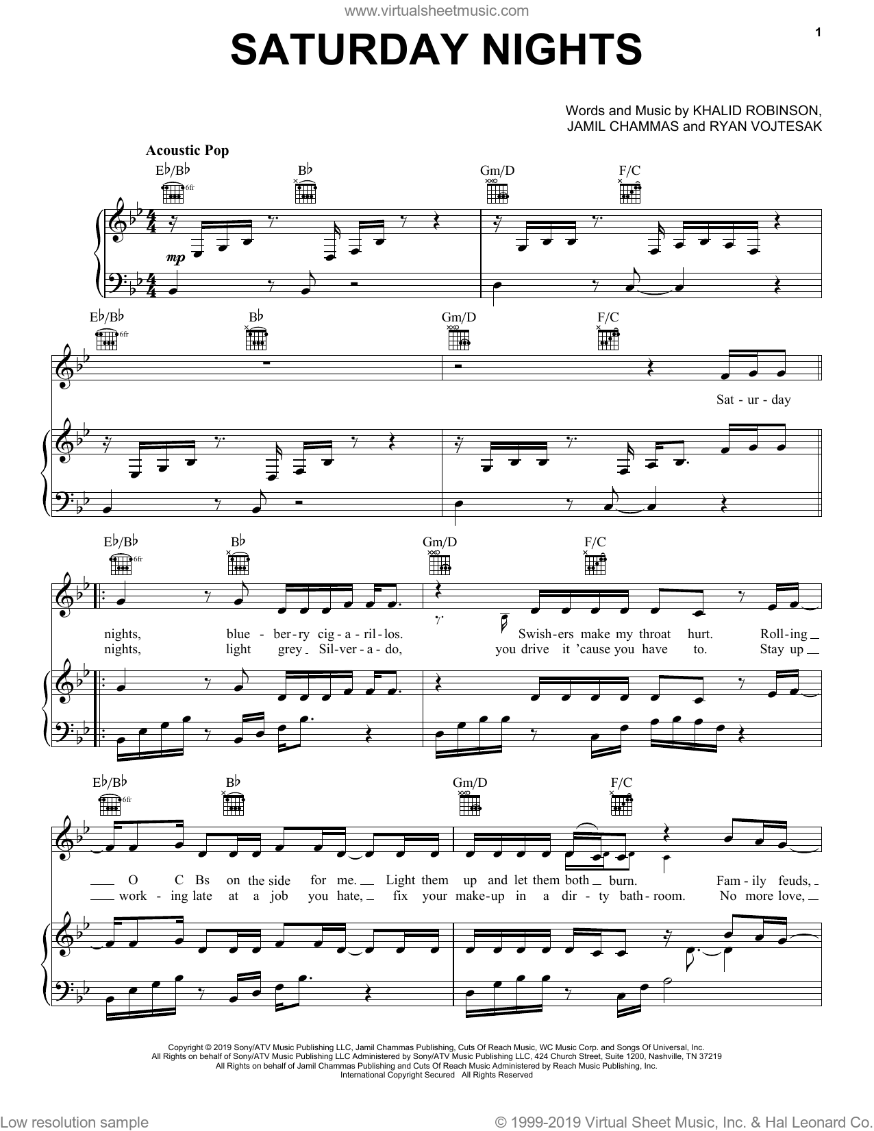 Enredo Cita pluma Saturday Nights sheet music for voice, piano or guitar (PDF)