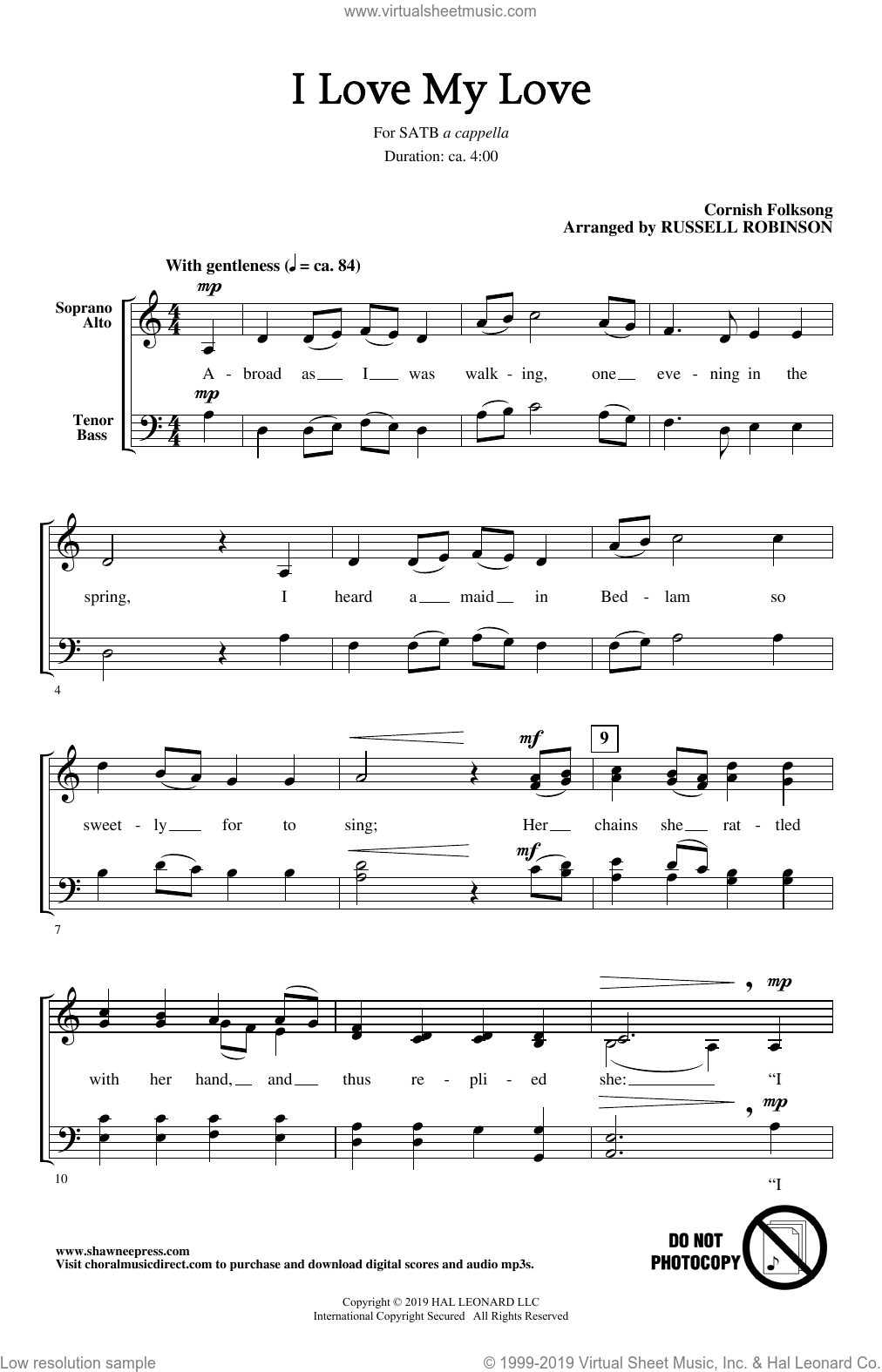 I Love My Love (arr. Russell Robinson) sheet music for choir (SATB ...