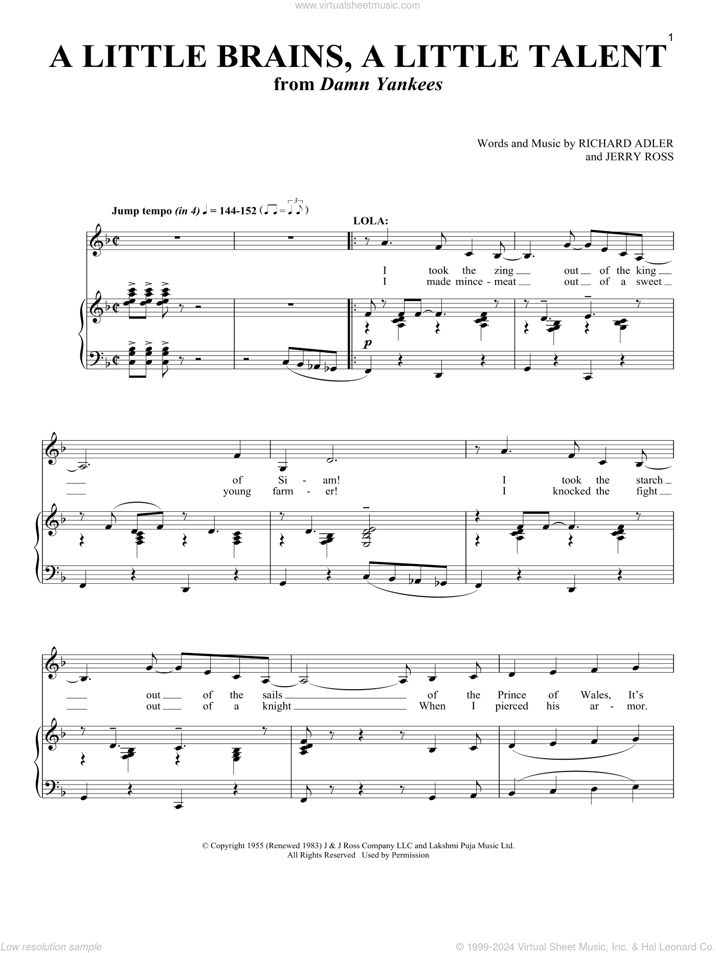 Richard Adler A Little Brains, A Little Talent (from Damn Yankees) sheet music for voice and piano