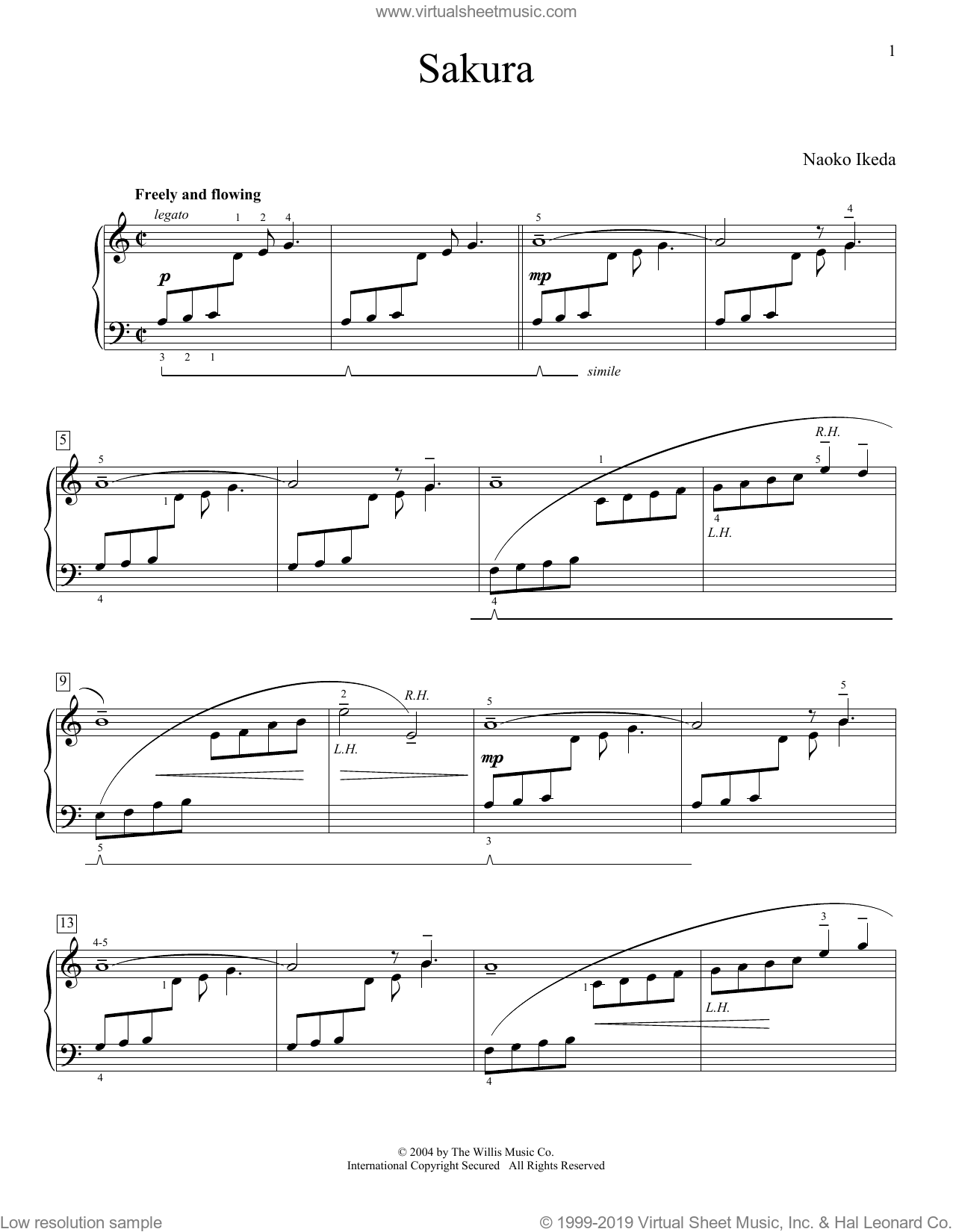 Sakura Sheet Music For Piano Solo (elementary) (PDF-interactive)