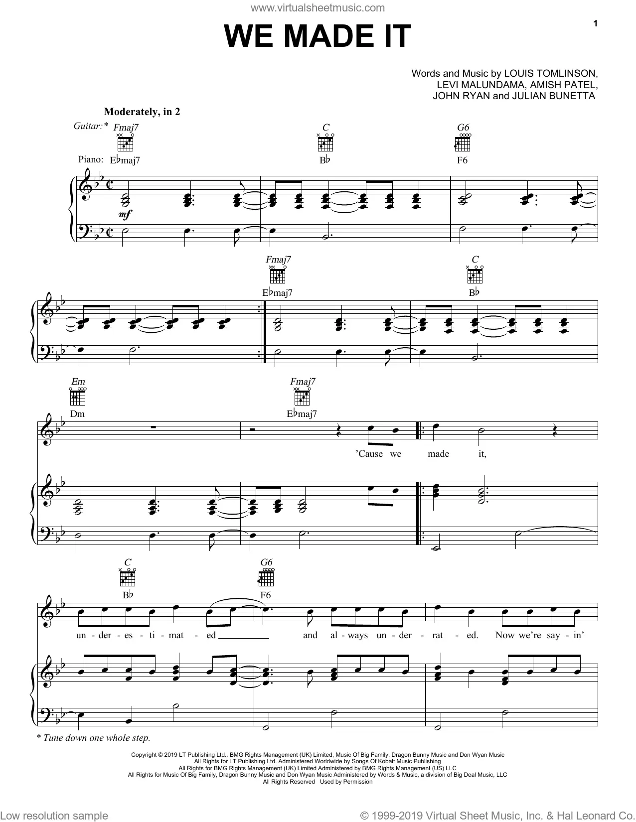 Louis Tomlinson Two of Us Sheet Music in C Major (transposable) -  Download & Print - SKU: MN0194214