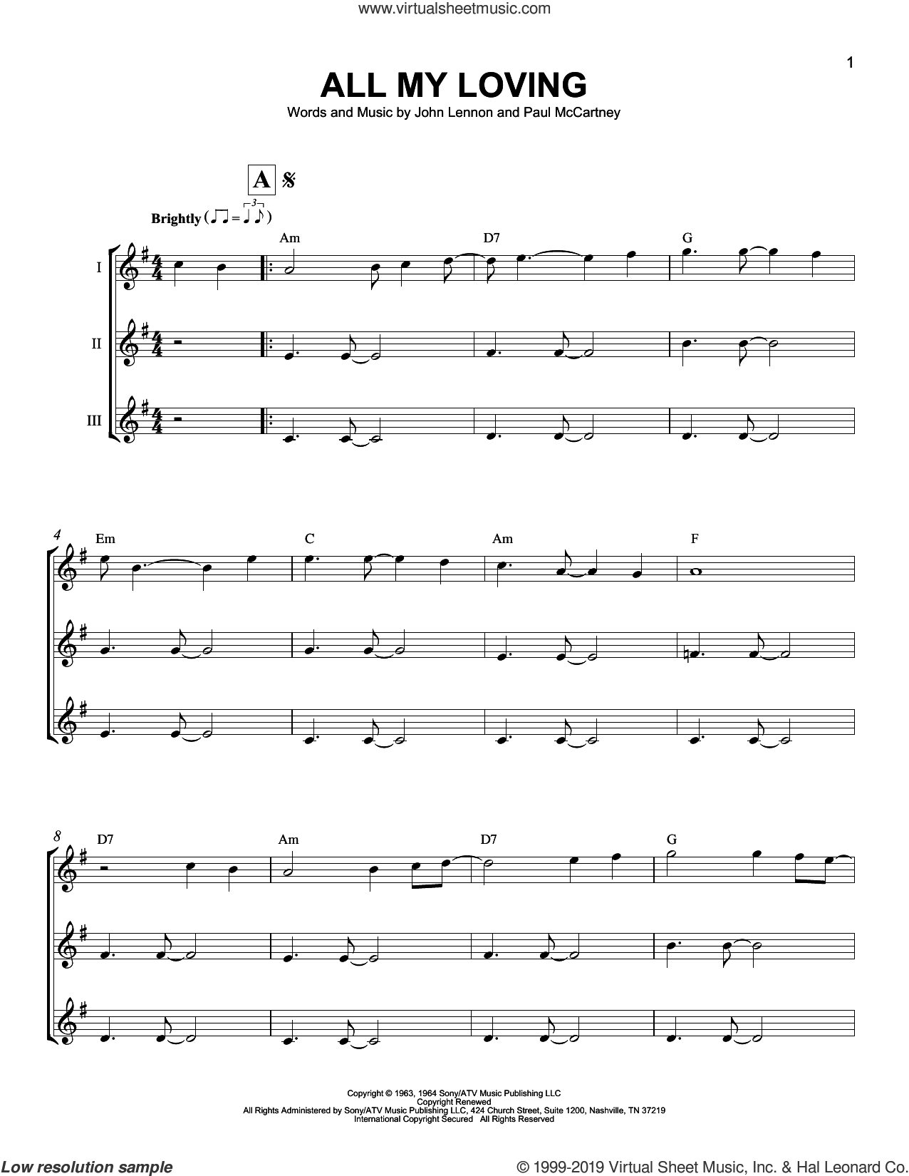 All My Loving sheet for ensemble (PDF)