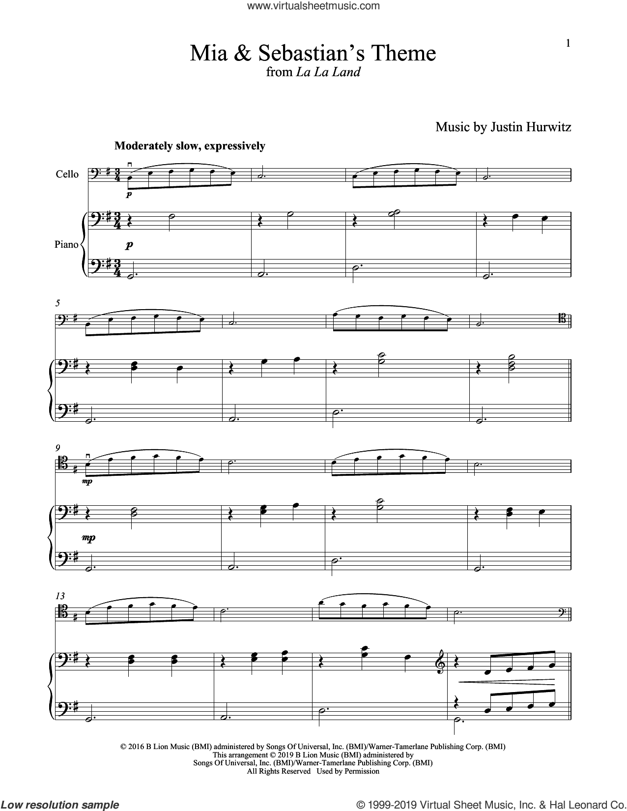 Hurwitz - Mia and Sebastian's Theme (from La La Land) sheet music for