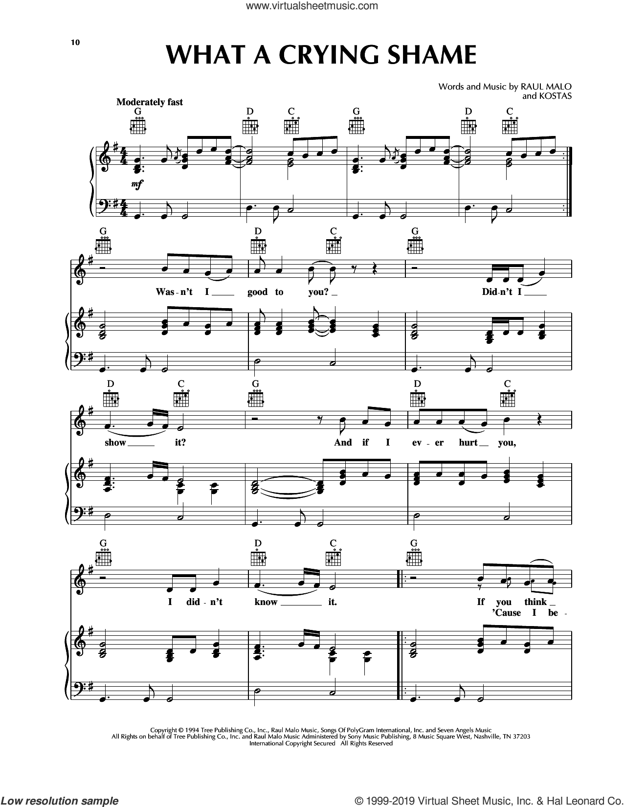 What A Crying Shame sheet music for voice, piano or guitar (PDF)
