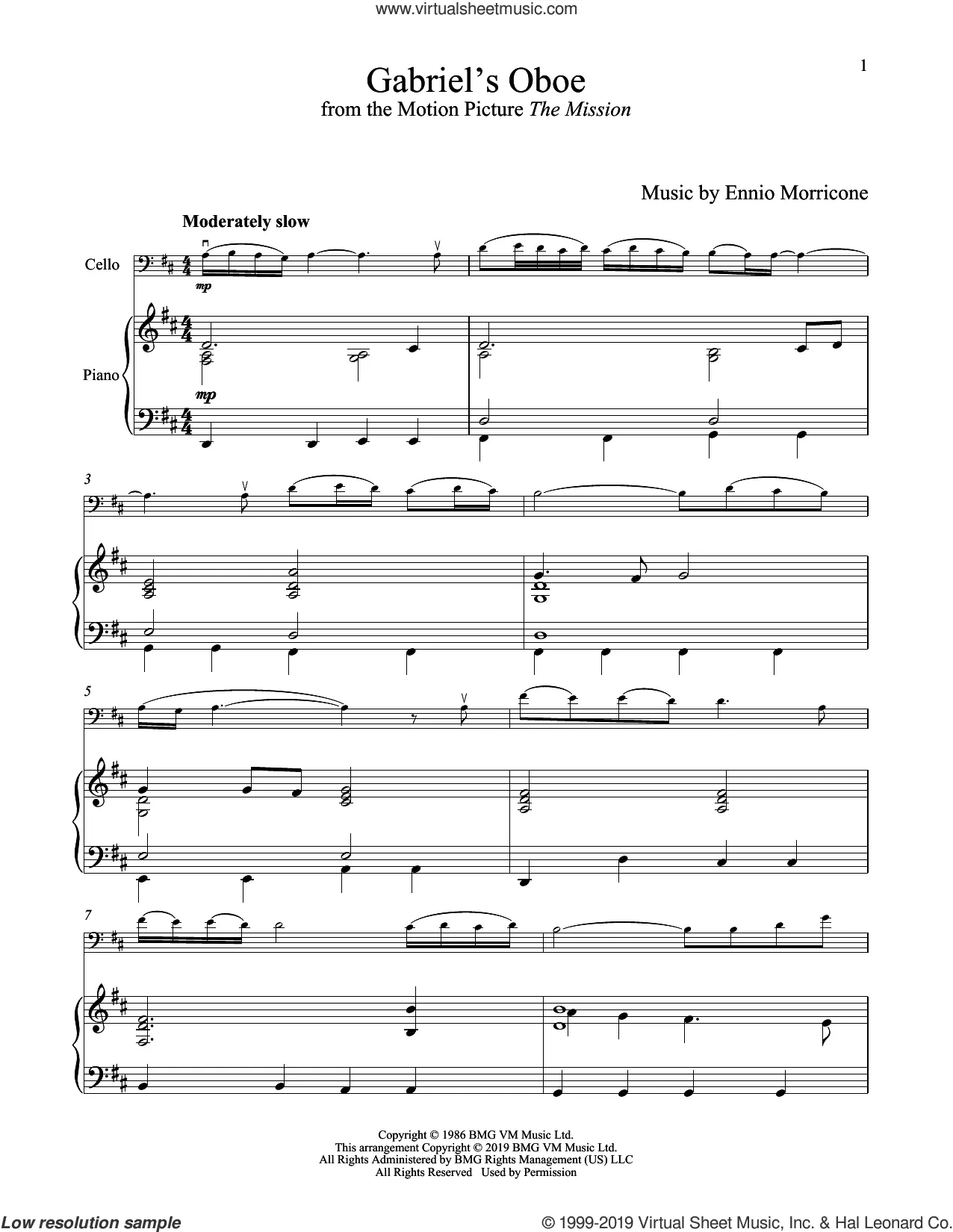 Download Digital Sheet Music of Ennio Morricone for Cello,