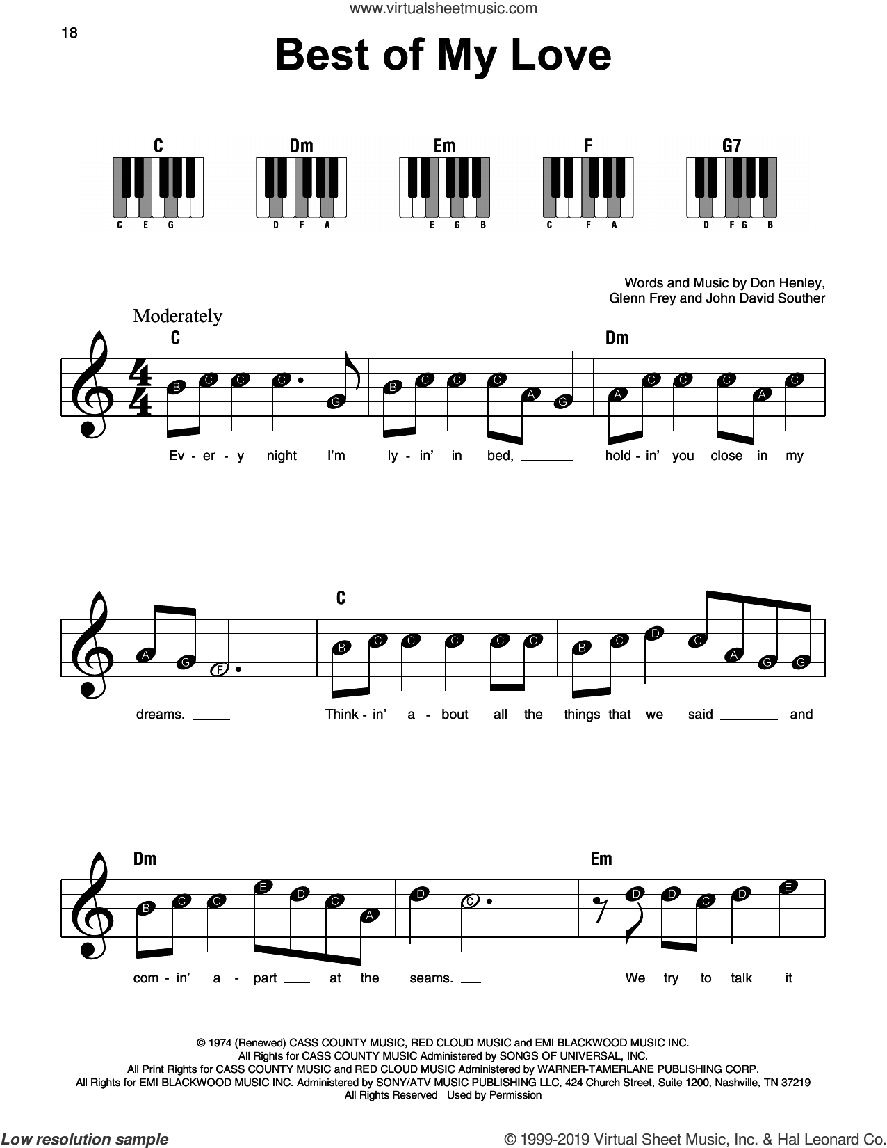 The Eagles: Best Of My Love sheet music for piano solo (PDF)