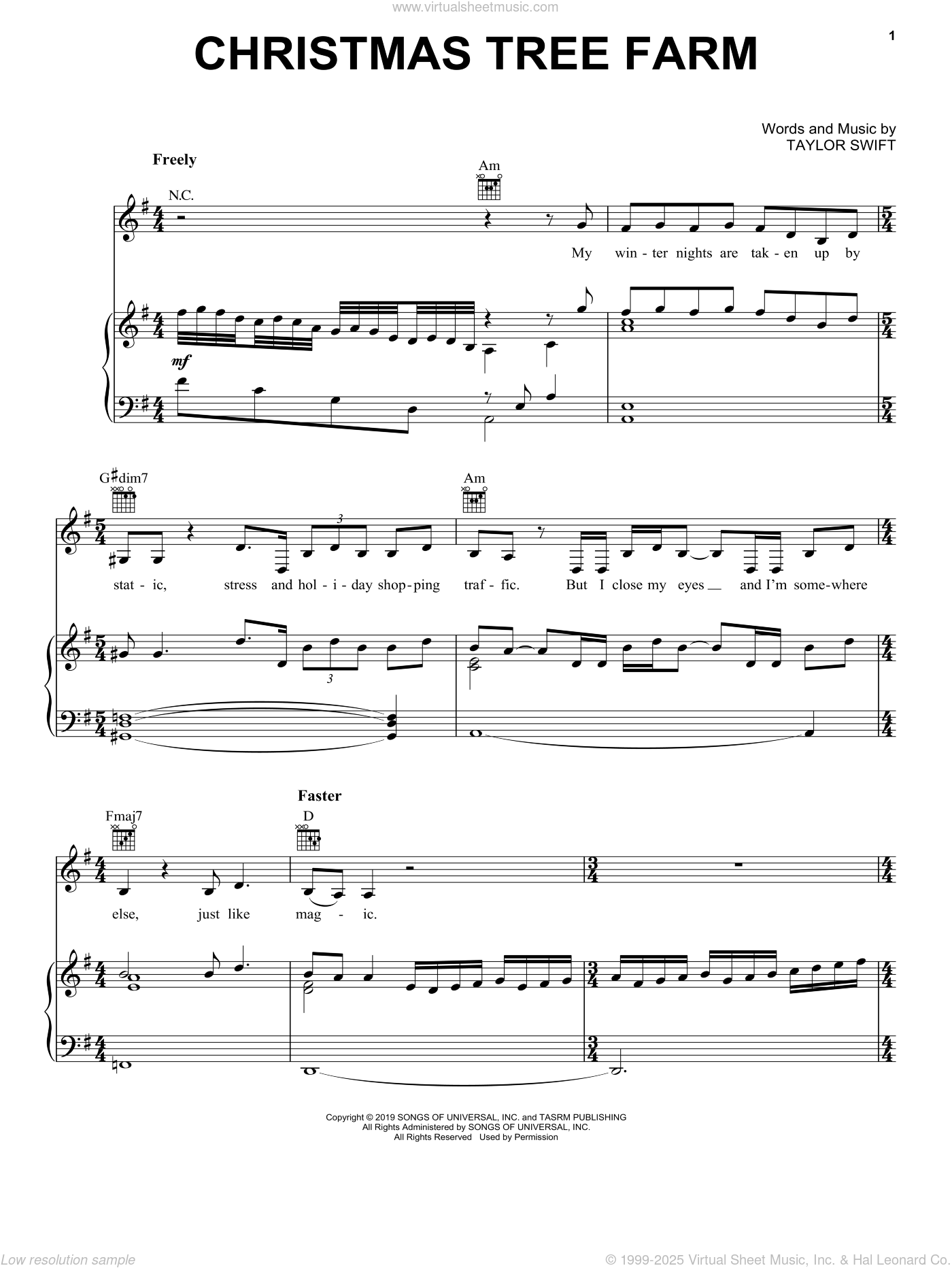 Christmas Tree Farm sheet music for voice, piano or guitar (PDF)