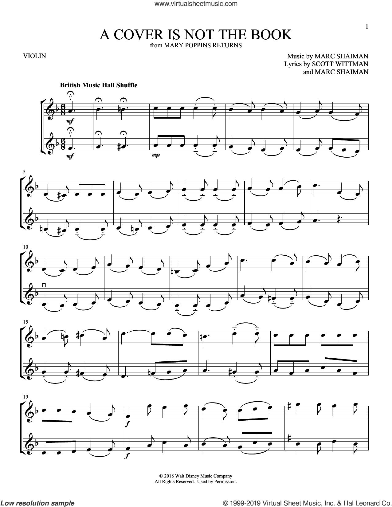 A Cover Is Not The Book (from Mary Poppins Returns) sheet music for two