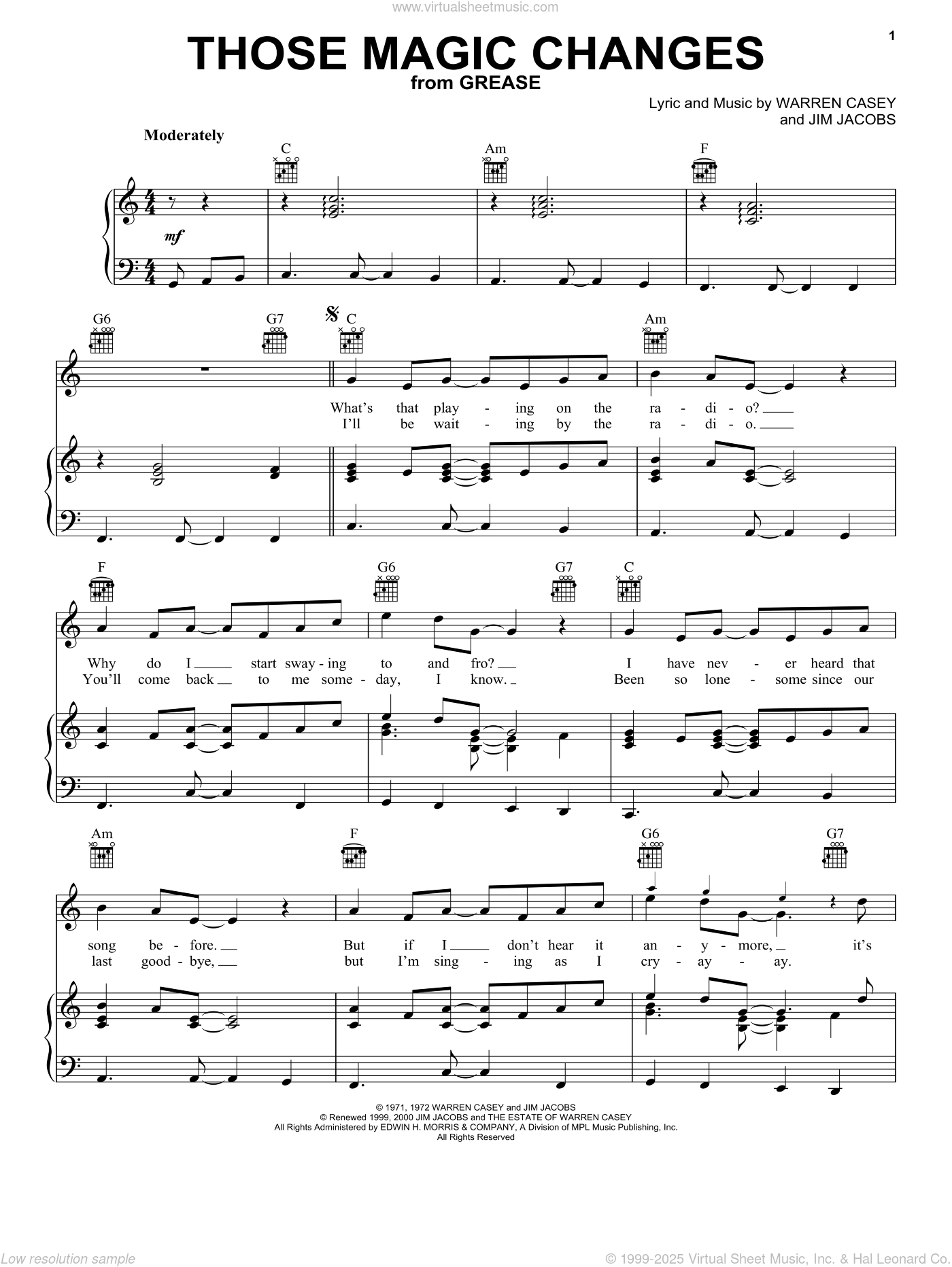 Those Magic Changes (from Grease) sheet music for voice, piano or guitar