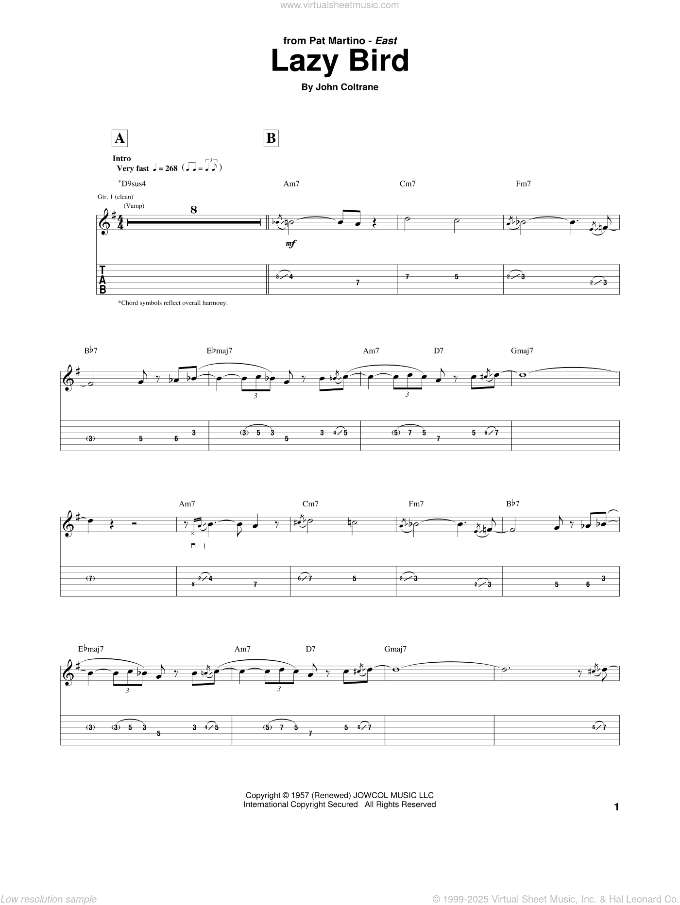 Lazy Bird sheet music for guitar (tablature) (PDF)