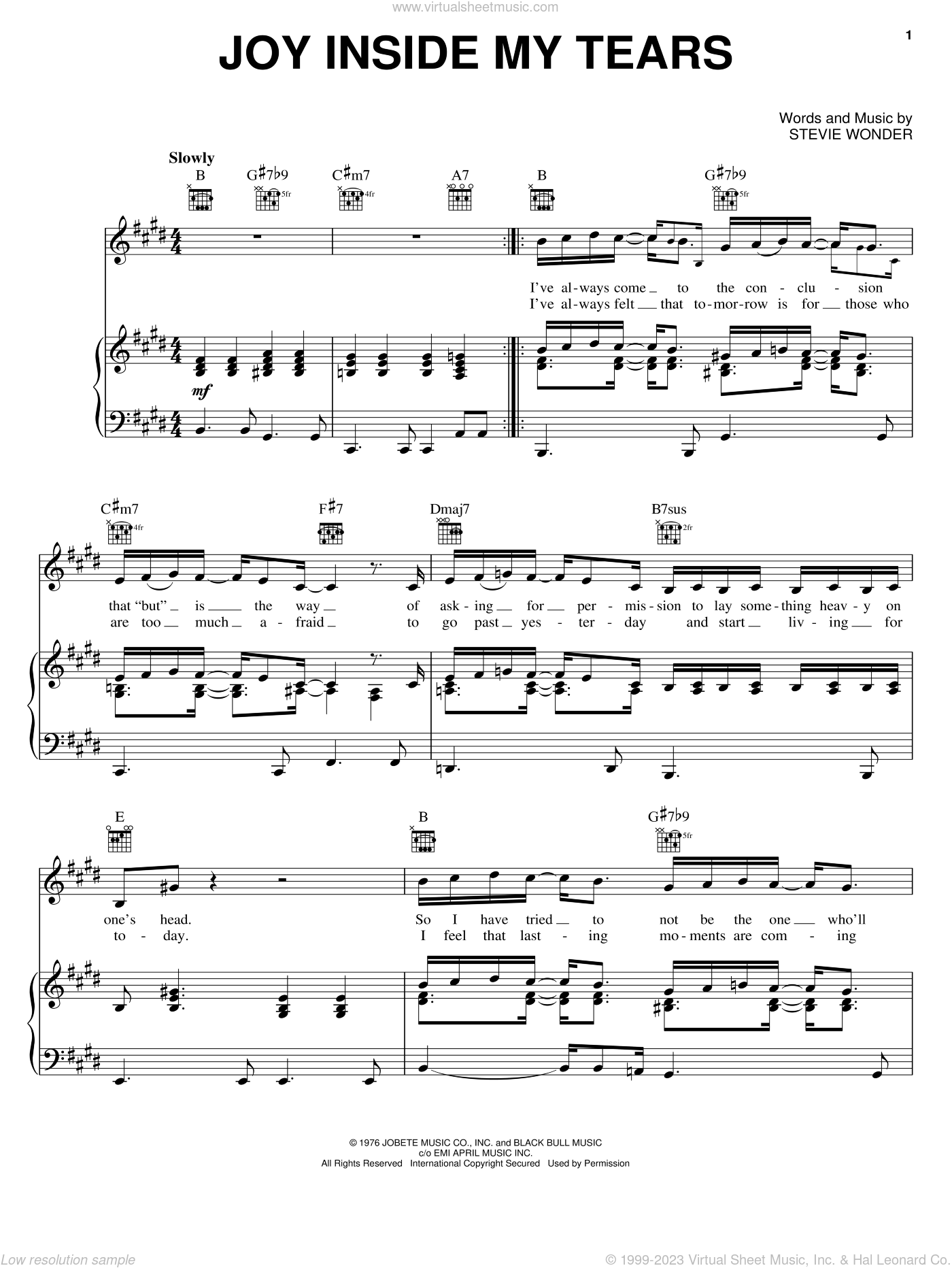 Joy Inside My Tears sheet music for voice, piano or guitar (PDF)