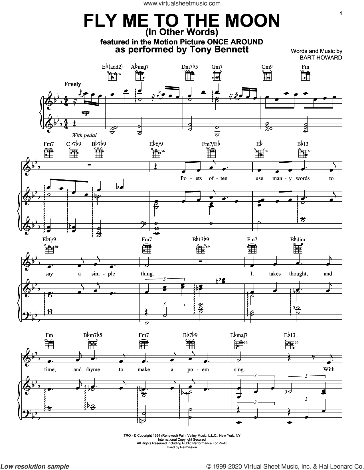 Tony Fly Me To The Moon (In Other Words) sheet music for voice