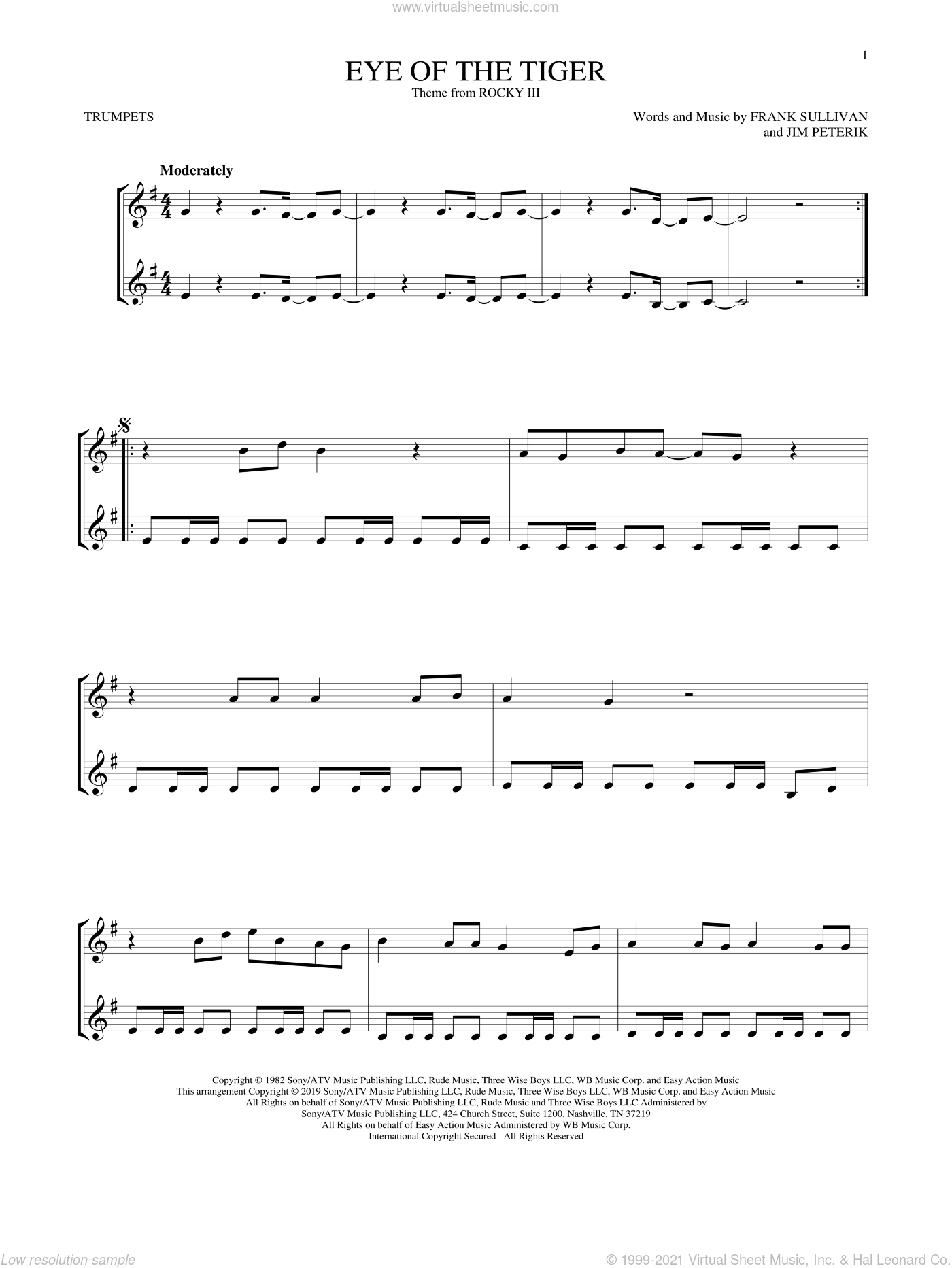 Eye Of The Tiger sheet music for two trumpets (duet, duets) (PDF)