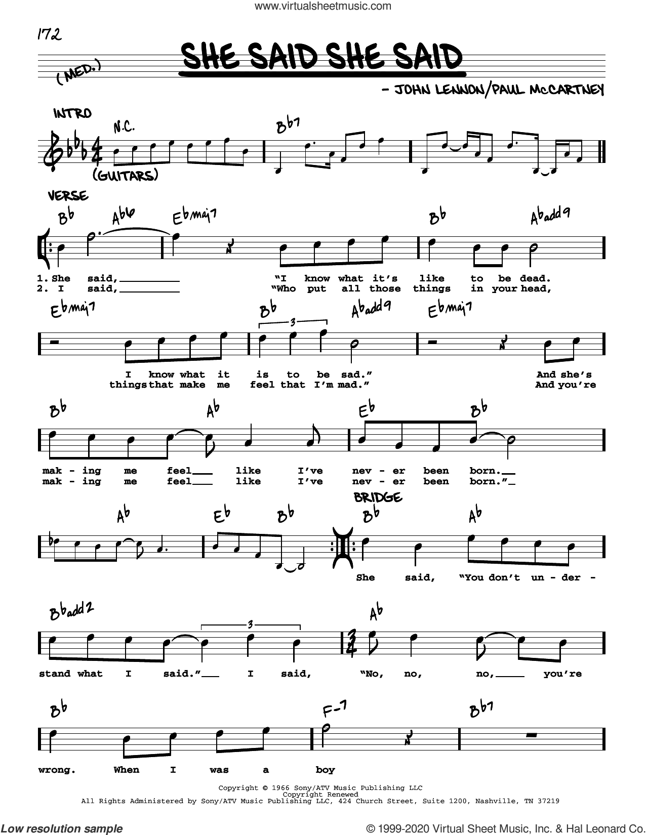 She Said She Said [Jazz version] sheet music (real book with lyrics)