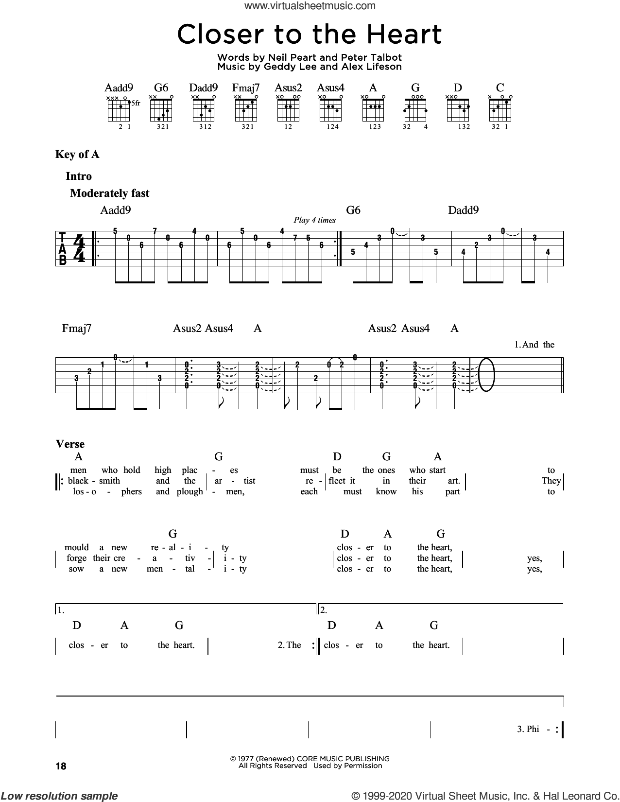 Closer To The Heart sheet music for guitar solo (lead sheet)
