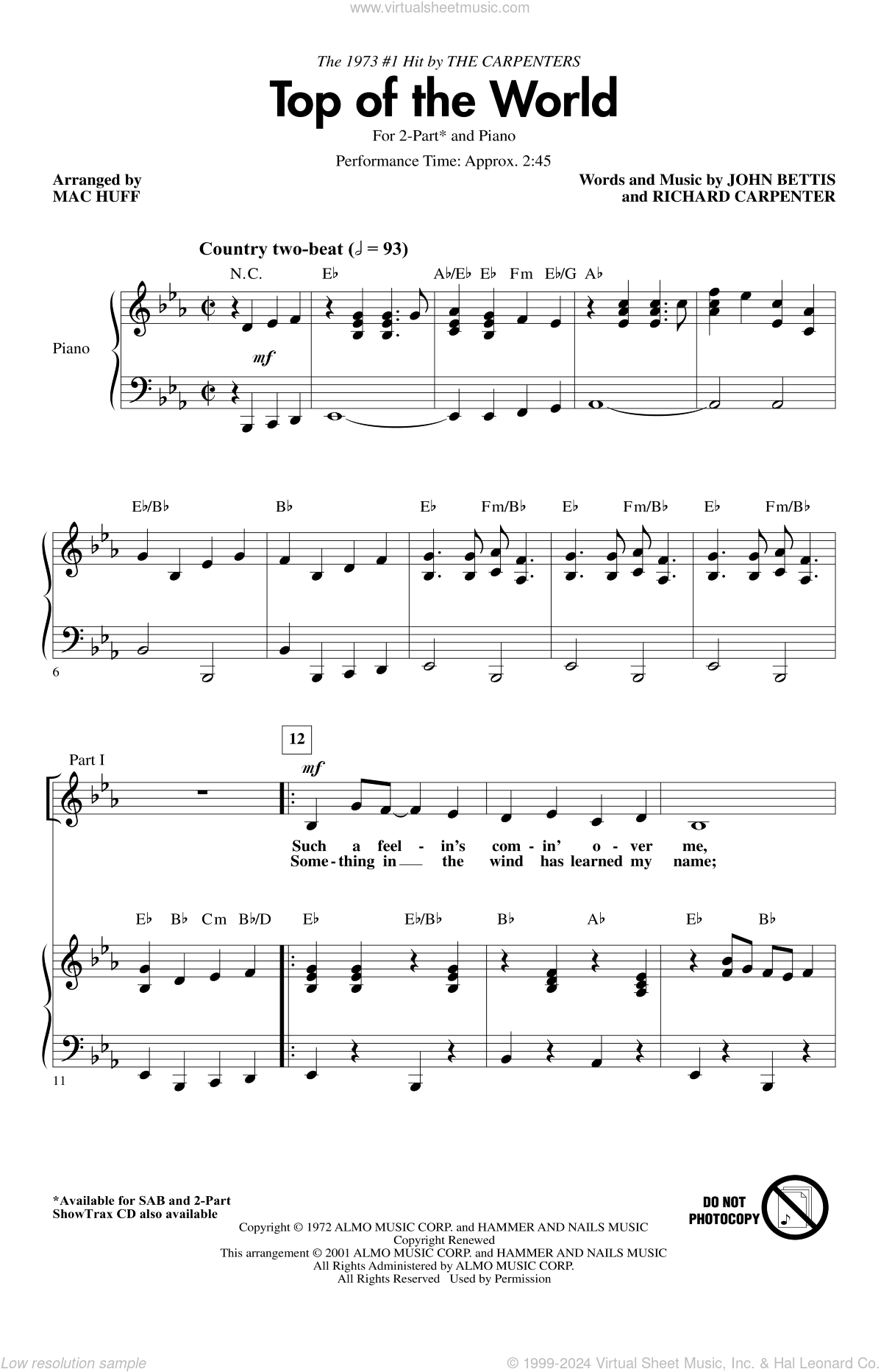 Top Of The World Sheet Music | The Carpenters | Ukulele Chords/Lyrics