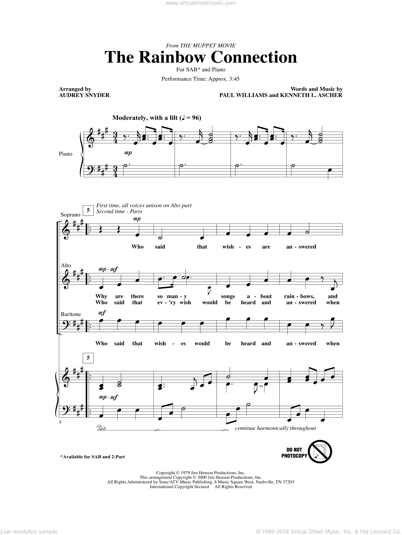 The Rainbow Connection (arr. Audrey Snyder) sheet music for choir (SAB ...