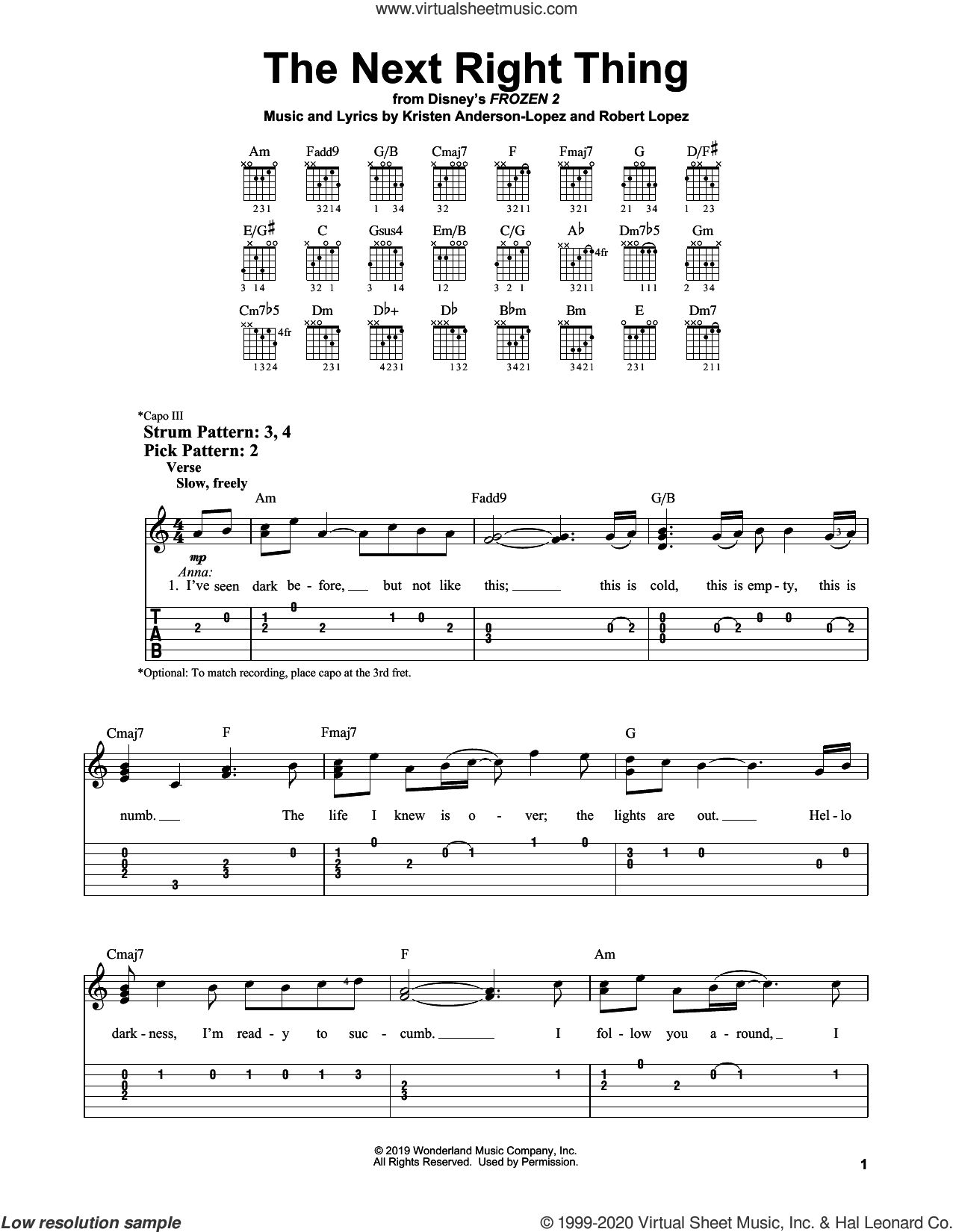 The Next Right Thing (from Disney's Frozen 2) sheet music for guitar ...