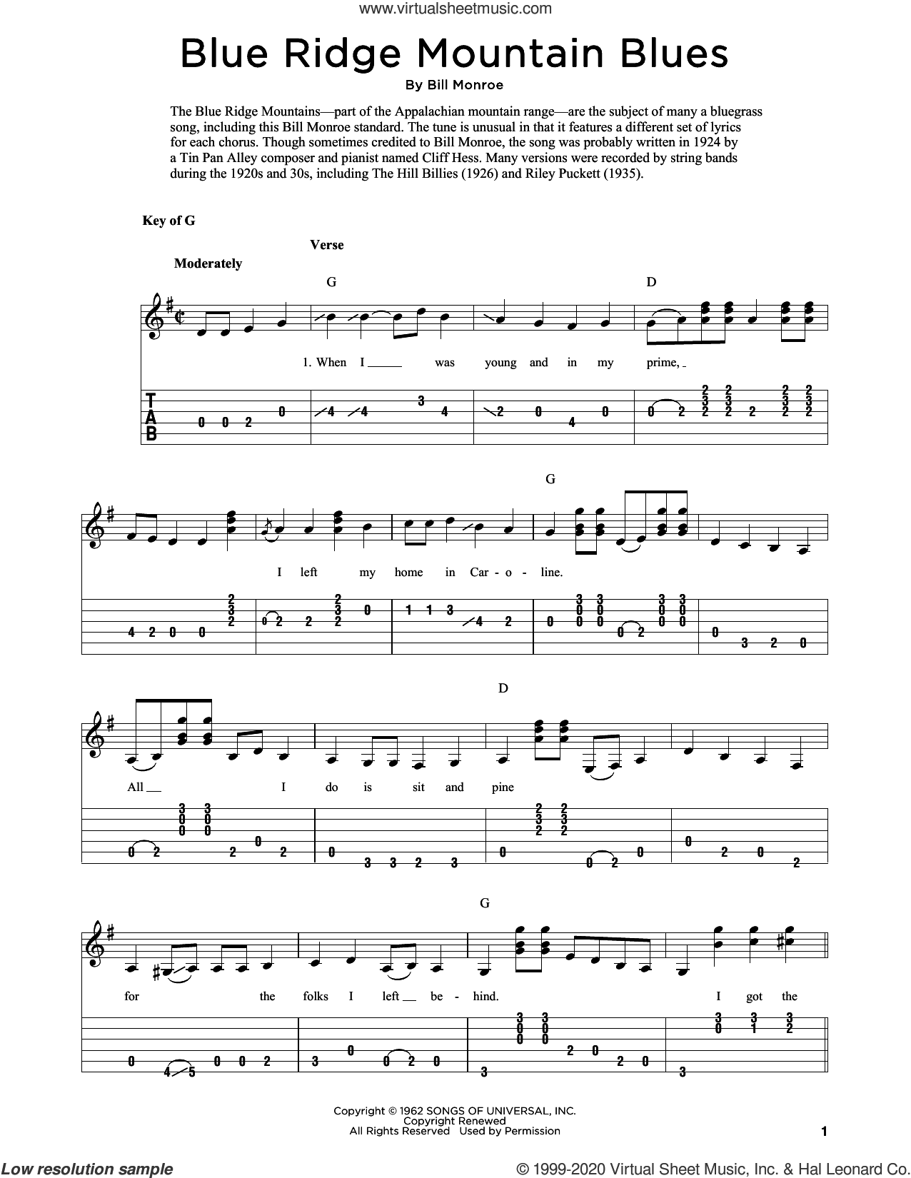 Blue Ridge Mountain Blues (arr. Fred Sokolow) sheet music for guitar solo