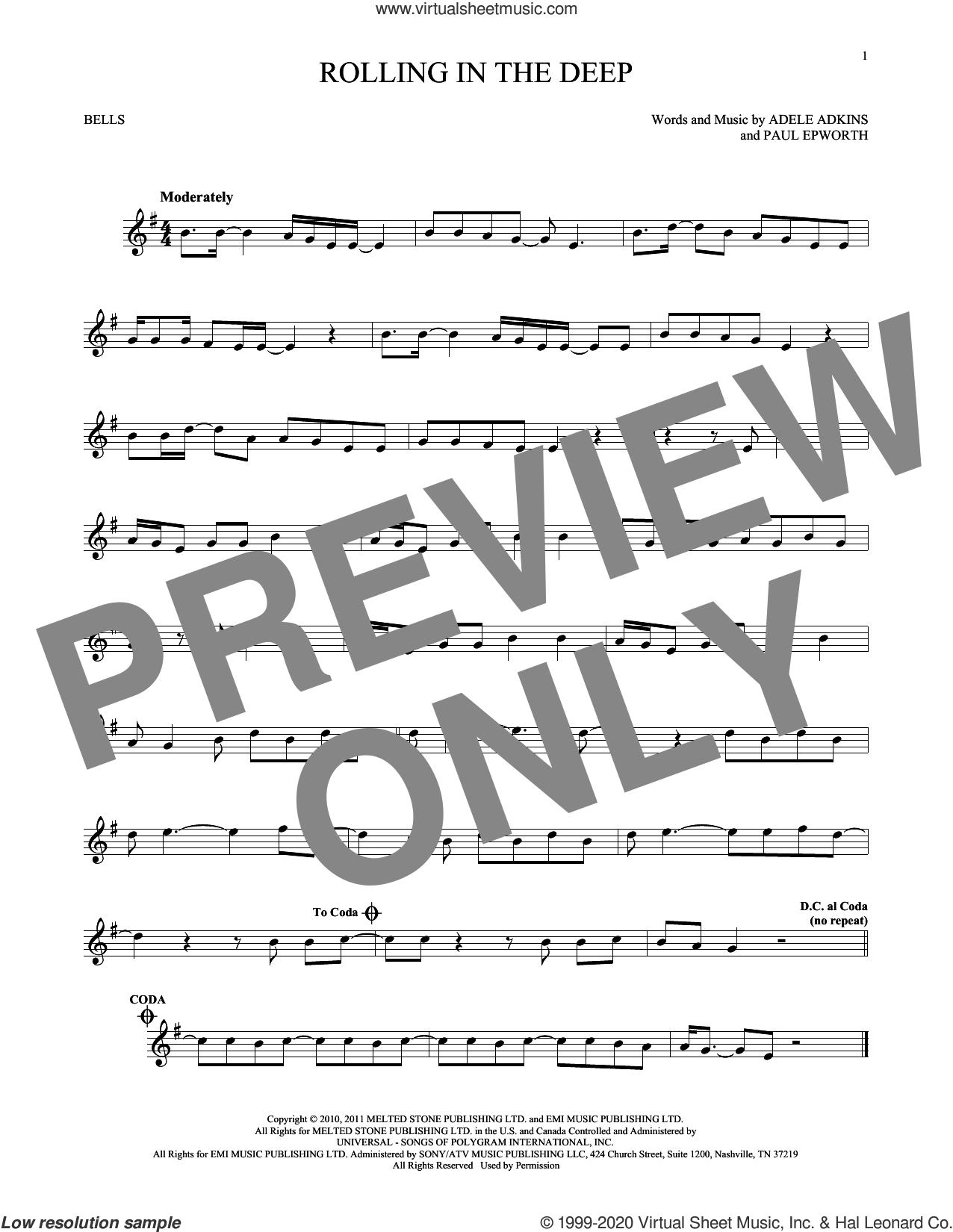 Rolling In The Deep sheet music for Hand Bells Solo (bell solo)