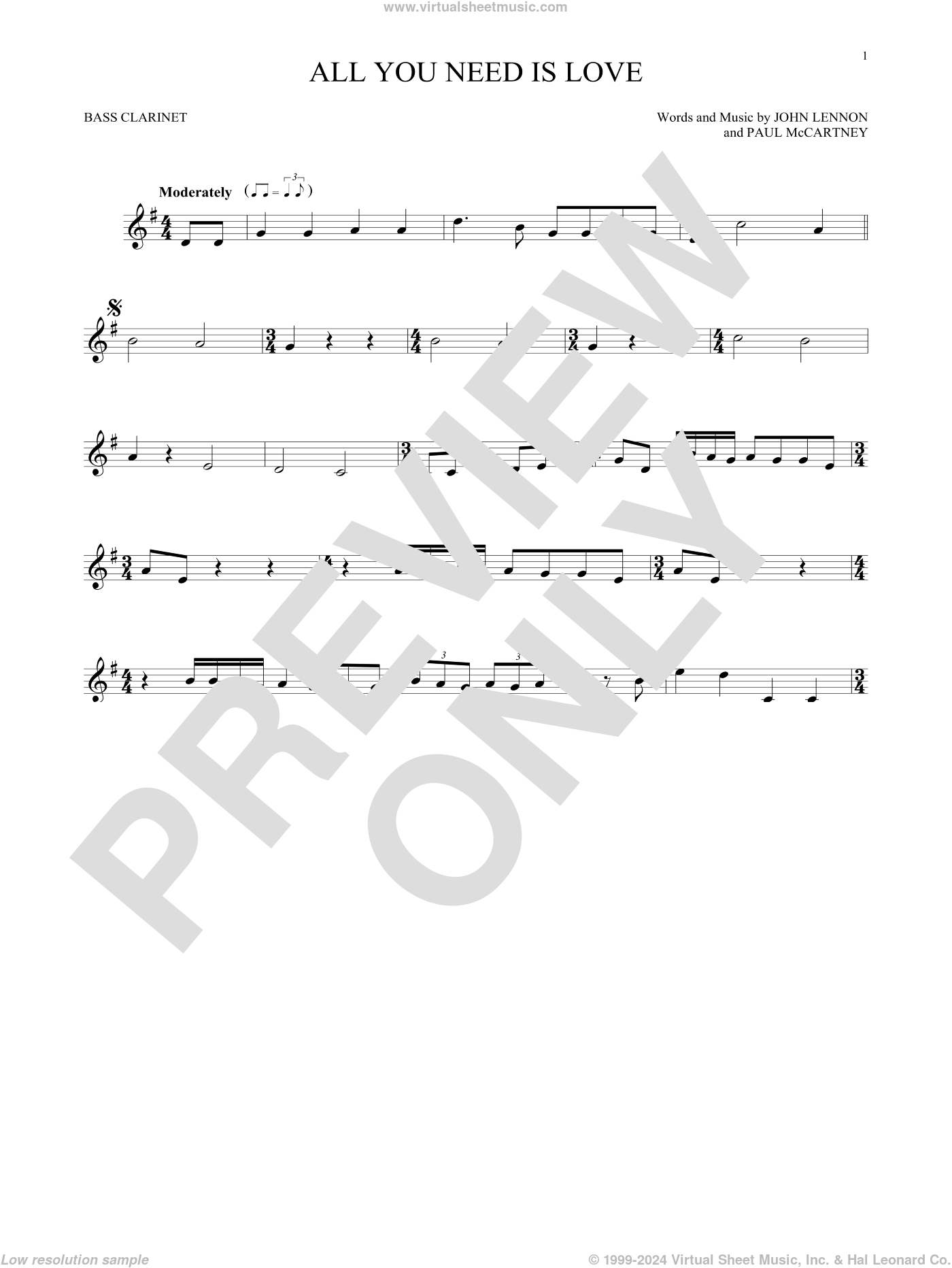 All You Need Is Love sheet music for Bass Solo basso)