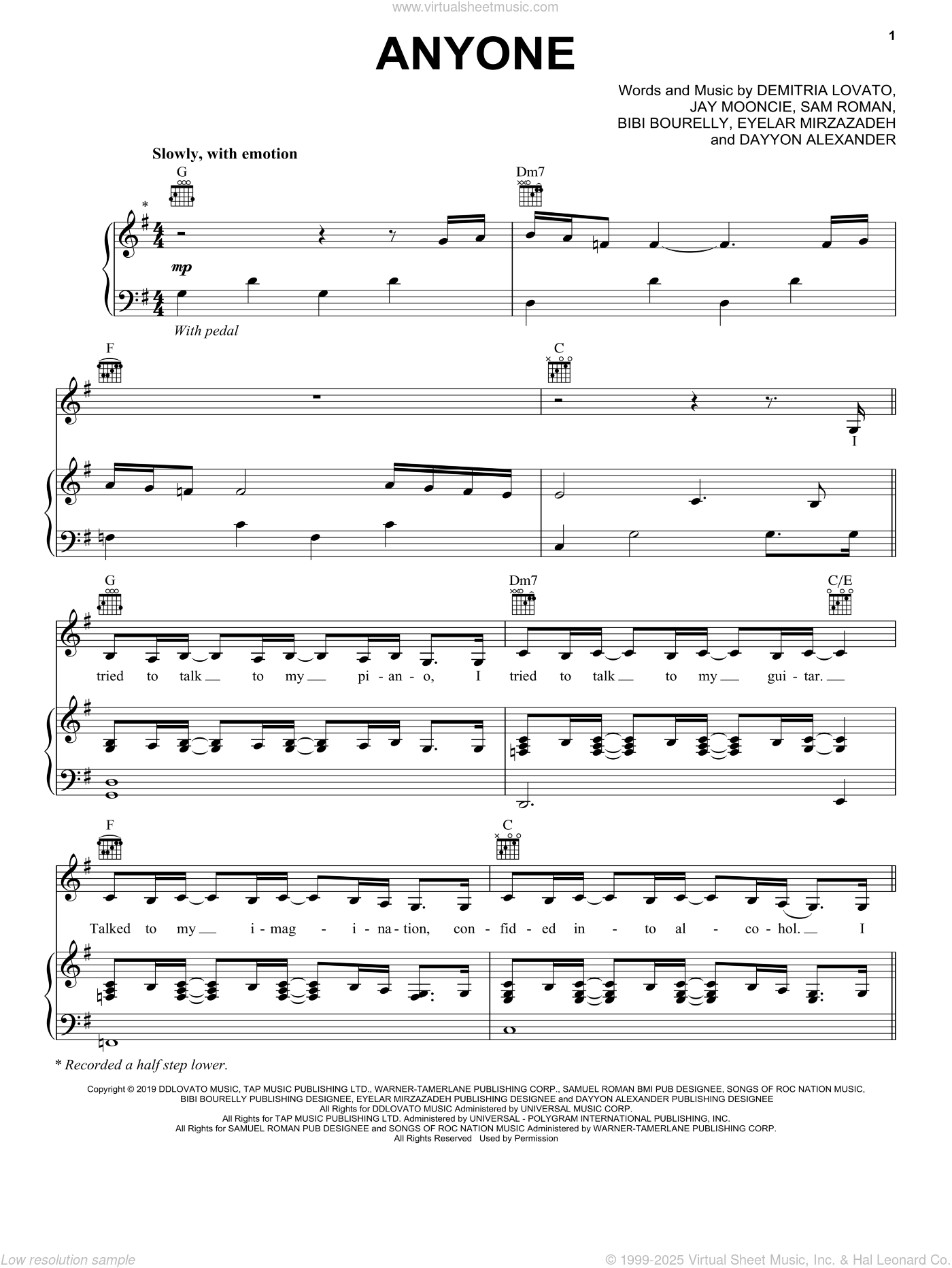 Two Pieces Sheet Music | Demi Lovato | Piano, Vocal & Guitar Chords  (Right-Hand Melody)