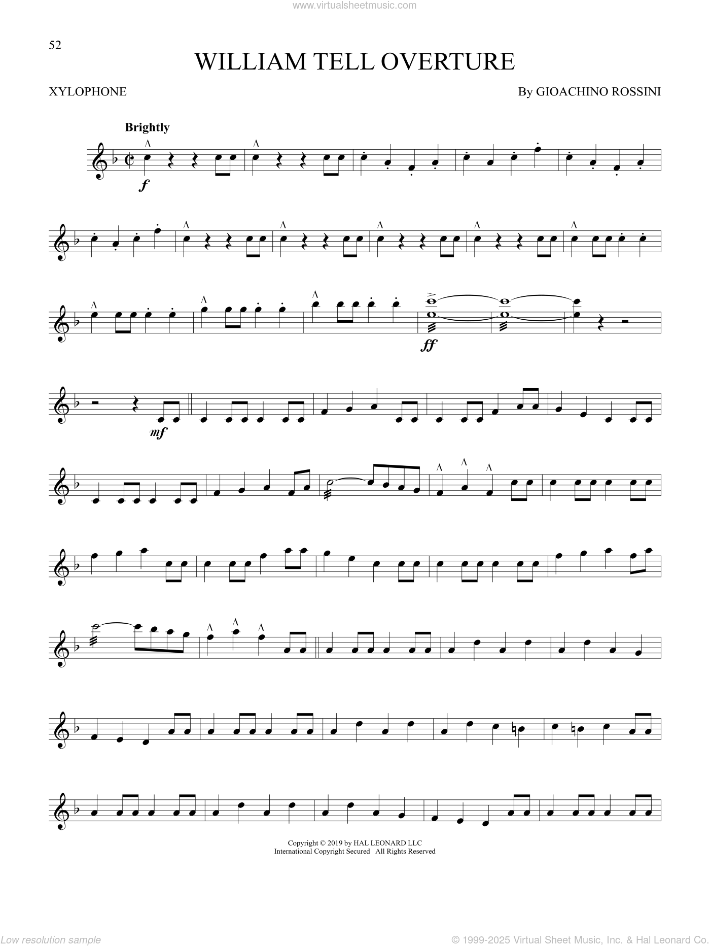 William Tell Overture sheet music for Xylophone Solo (xilofone