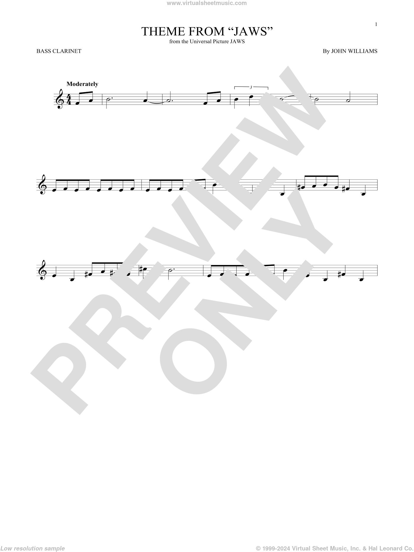 Theme from Jaws sheet music for Bass Solo basso)