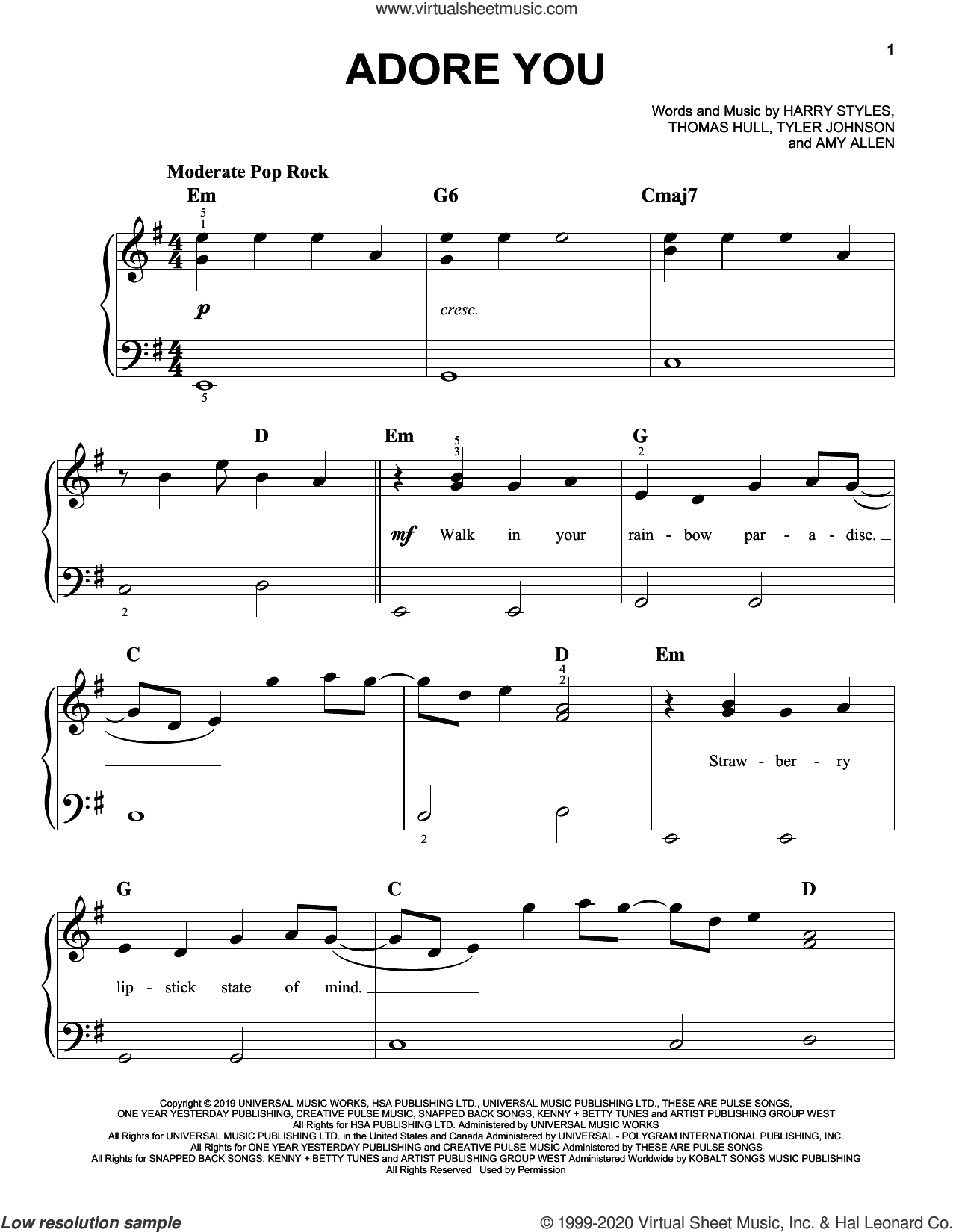 Reunión canal Reposición Adore You, (easy) sheet music for piano solo (PDF-interactive)