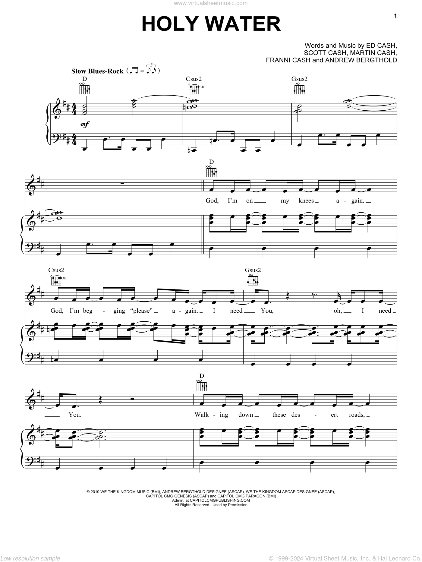 Holy Water sheet music for voice, piano or guitar (PDF)