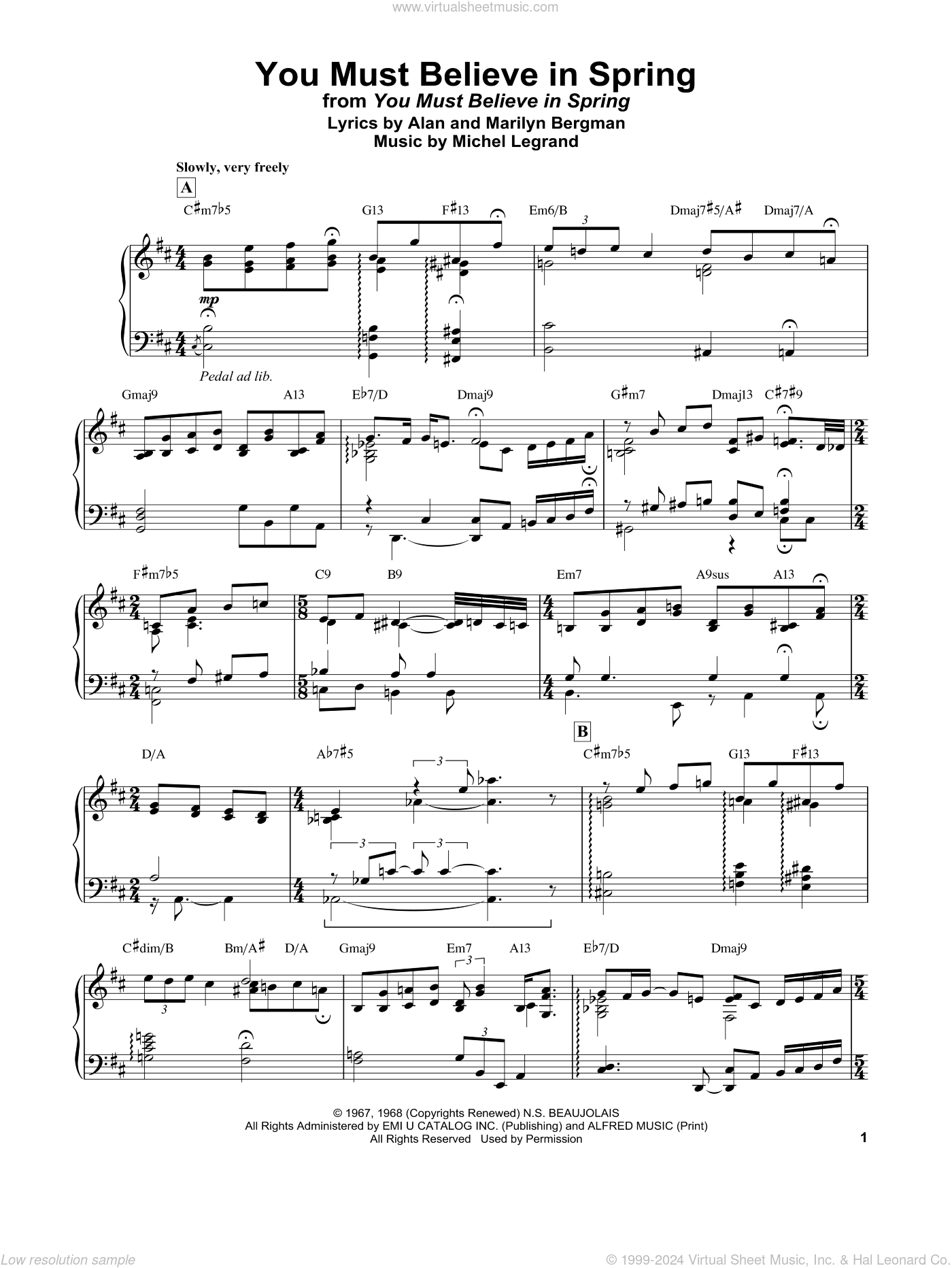 Bill Evans: You Must Believe In Spring sheet music for piano solo