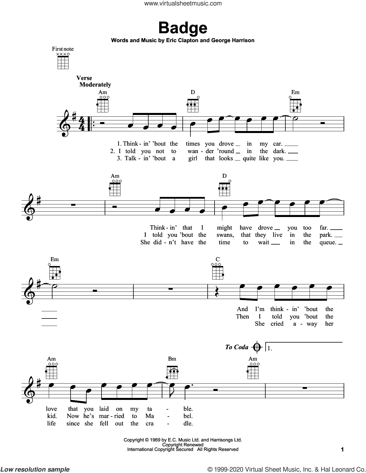 Badge sheet music for ukulele (PDFinteractive)