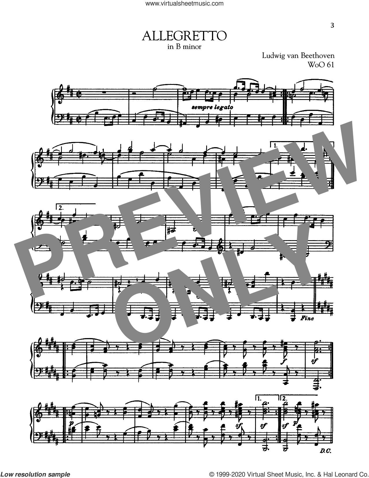 Allegretto, WoO 61 sheet music for piano solo (PDF)