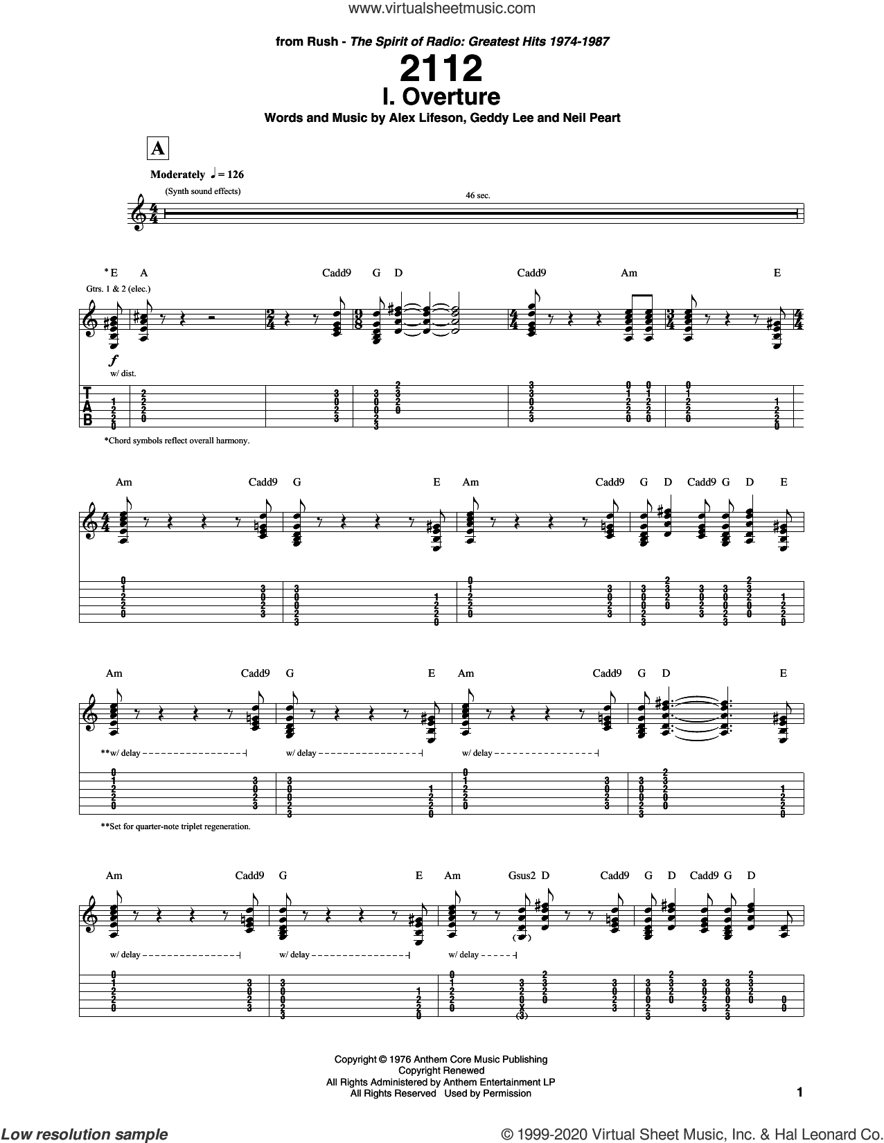 2112 - I. Overture sheet music for guitar (tablature) (PDF)